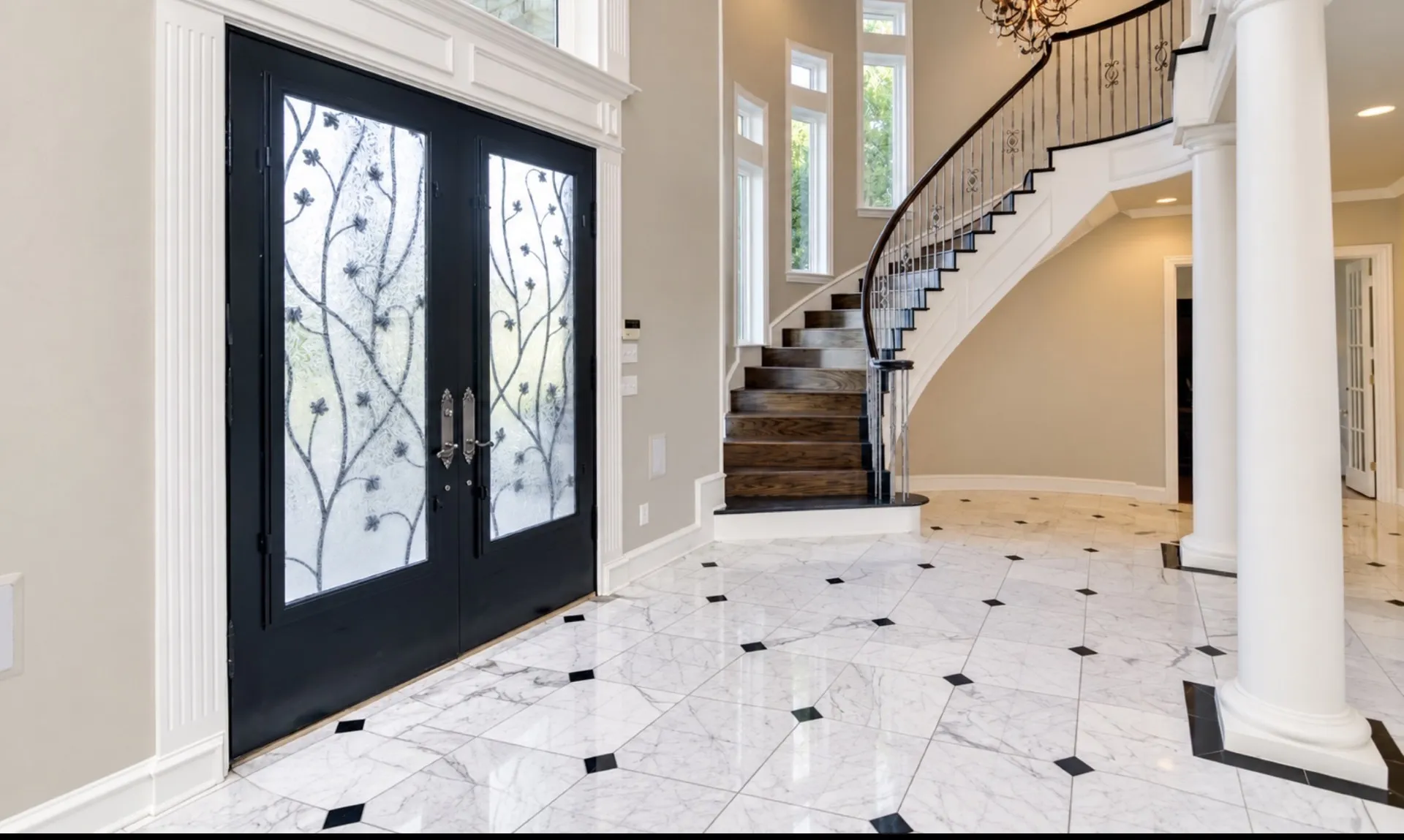 Marble foyer with inset designs