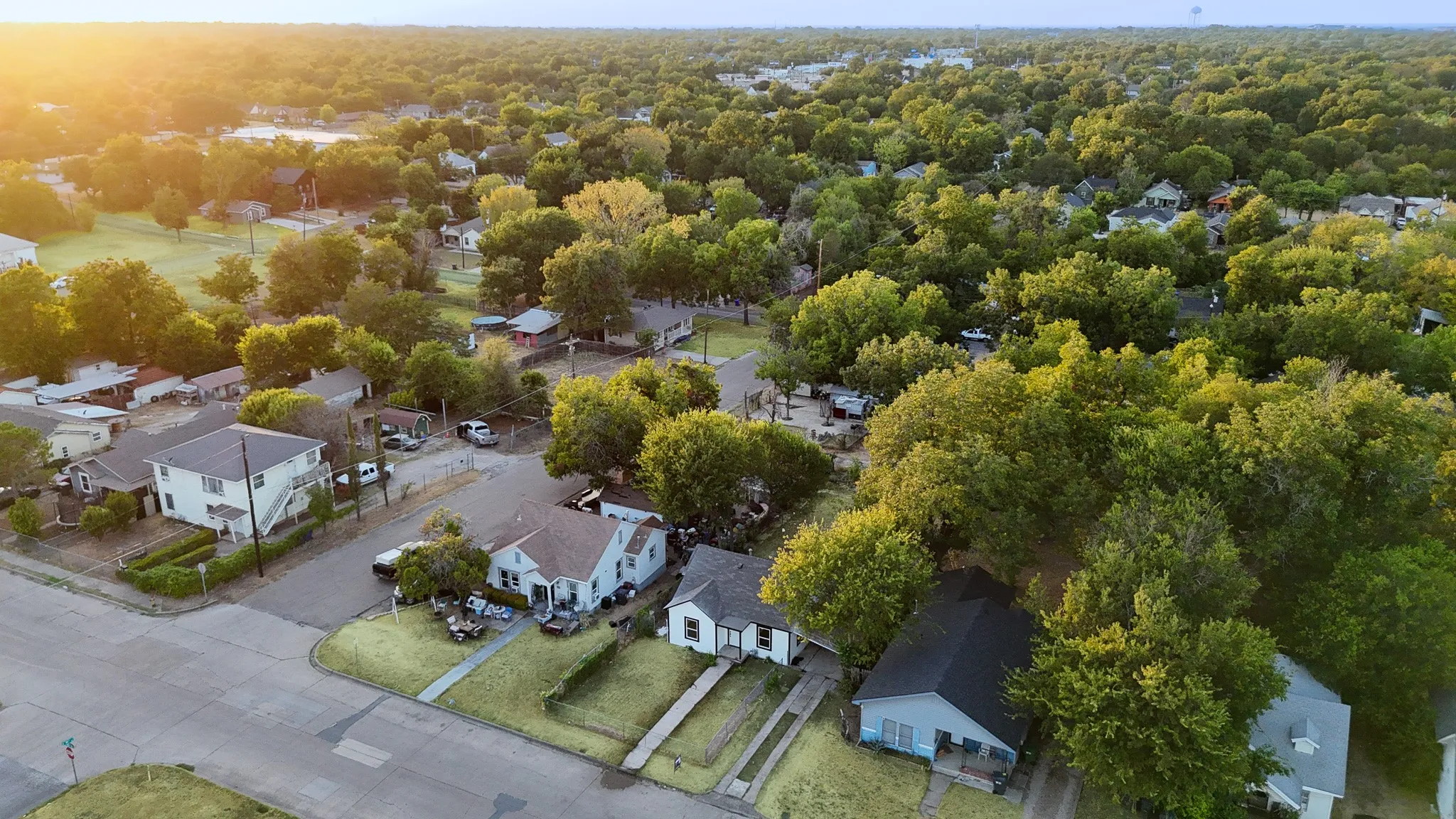 Residential neighborhood with mature trees