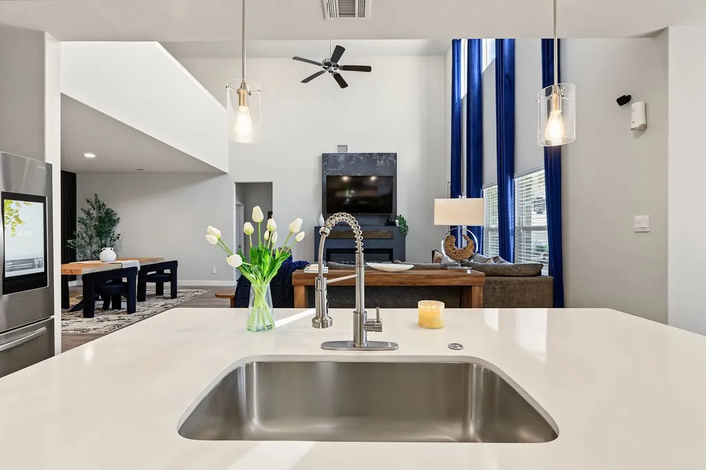Kitchen overlooking the living area