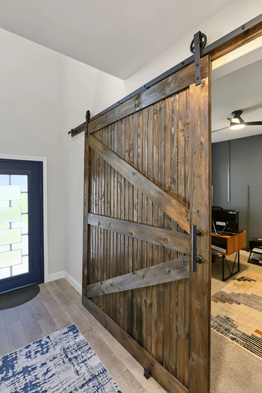 With barn doors leading into the office