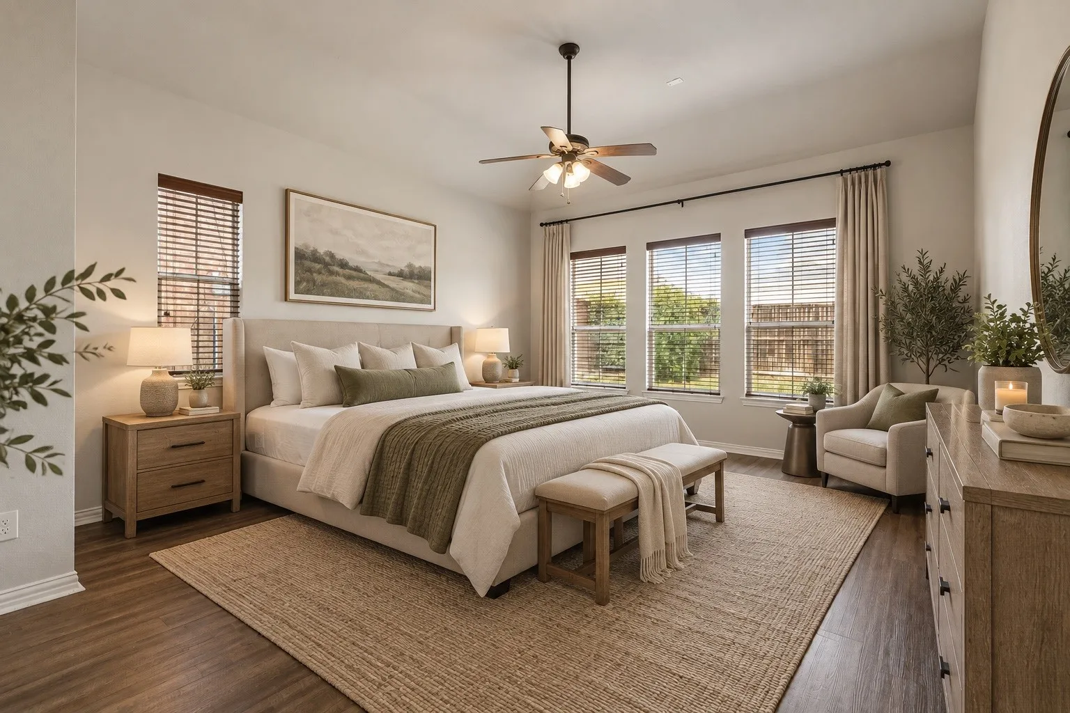 Spacious primary bedroom virtually staged