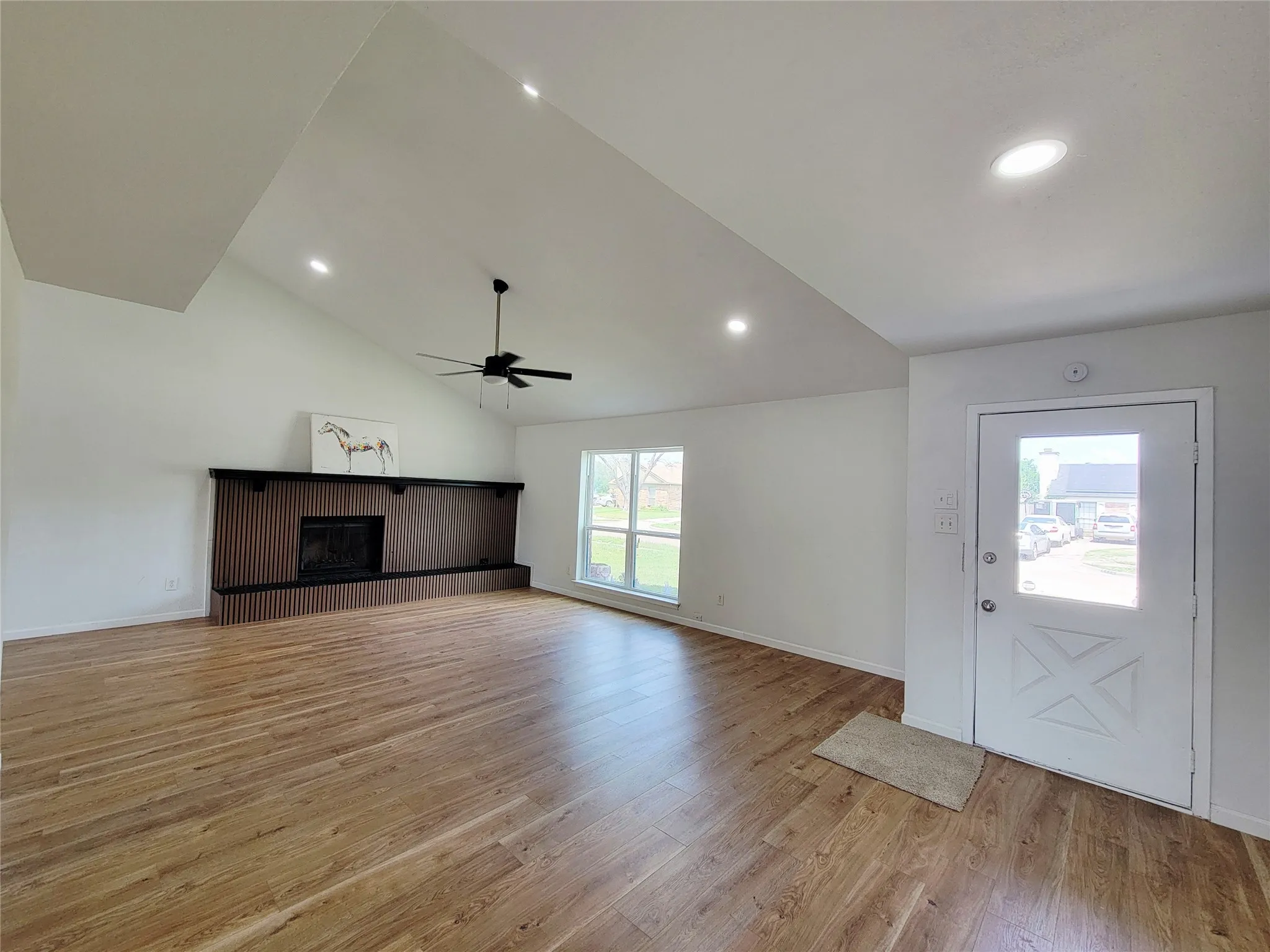 Living room with modern fire place
