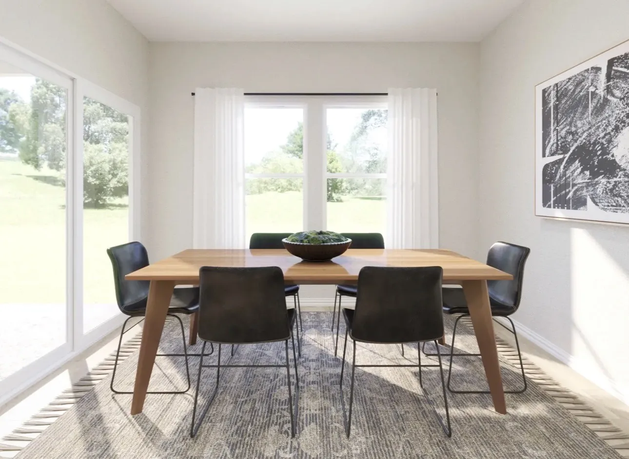Spacious interior with expansive windows, light-toned walls, and wood-finish flooring