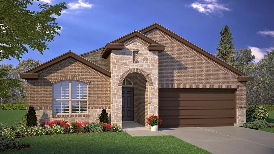 Front Elevation - D.R. Horton's Blanco floor plan elevation B-All Home and community information, including pricing, included features, terms, availability and amenities, are subject to change at any time without notice or obligation. All Drawings, pictures, photographs, video, square footages, floor plans, elevations, features, colors and sizes are approximate for illustration purposes only and will vary from the homes as built.