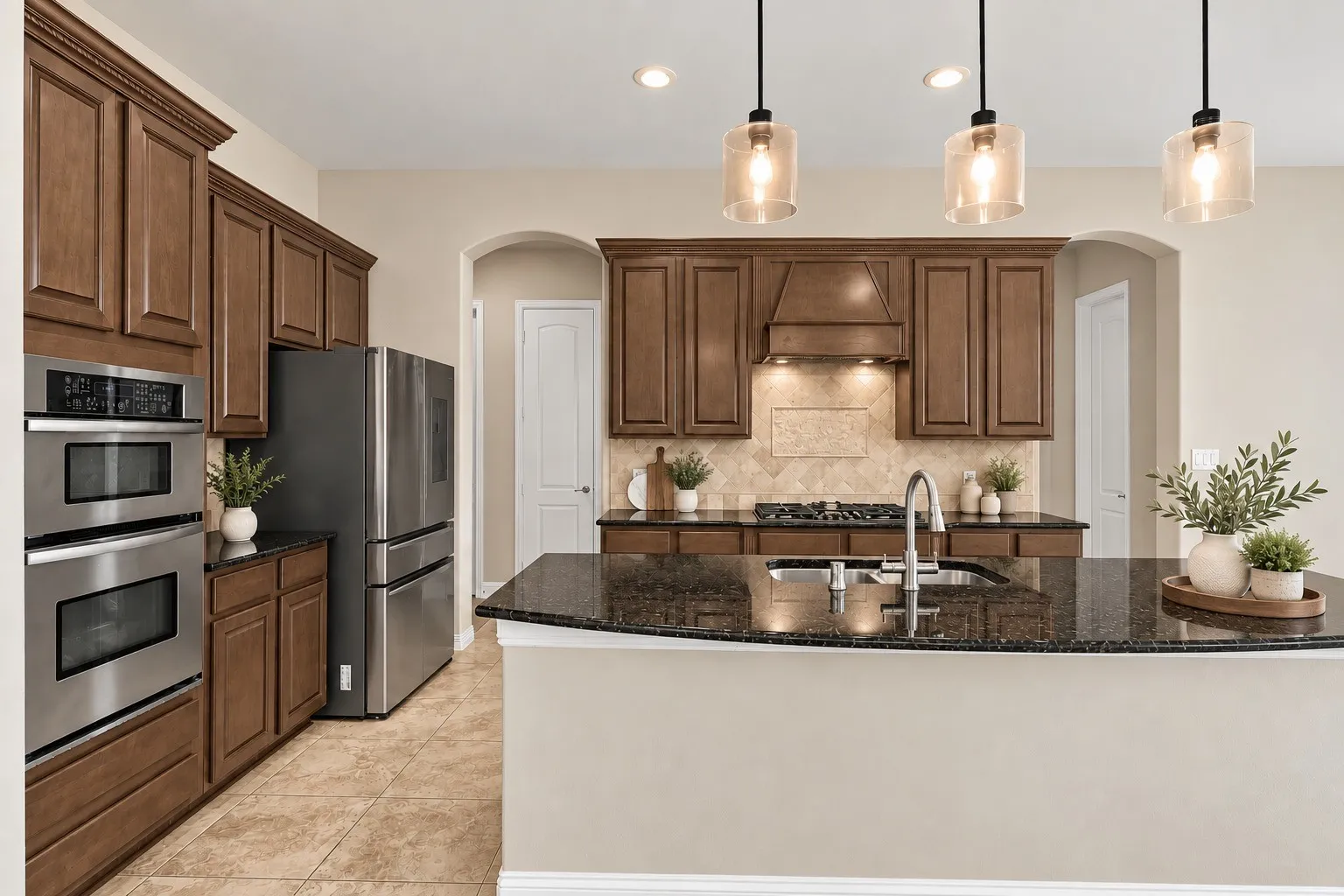Large island, double oven, gas stove, new Bosch dishwasher
