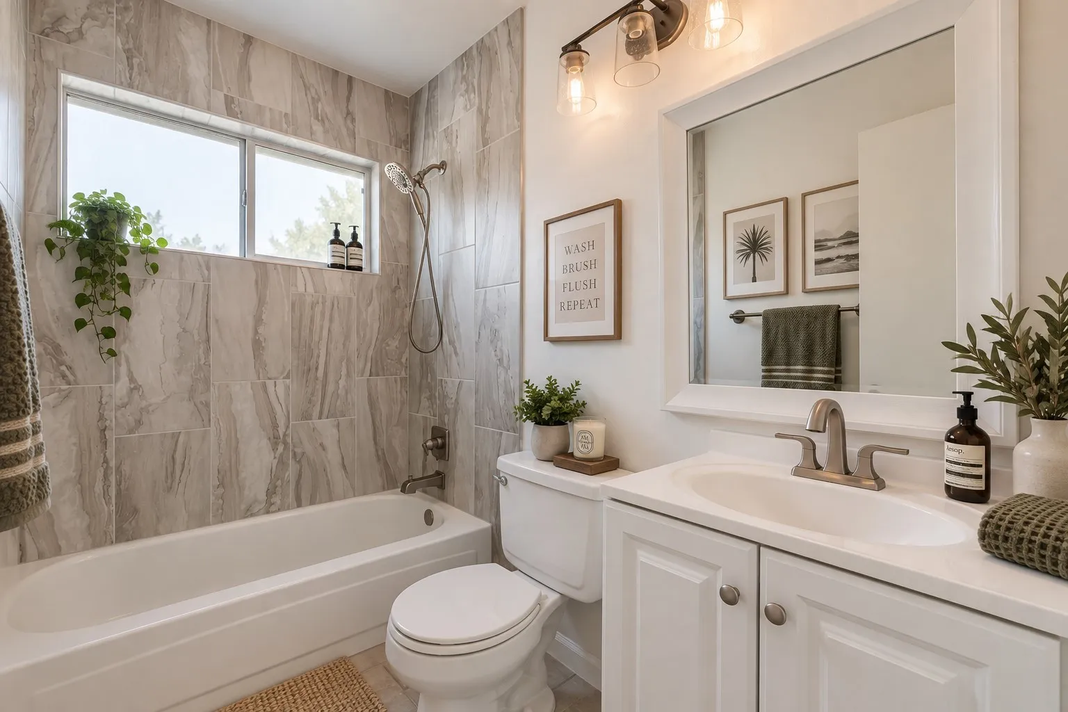 Primary bathroom Virtually Staged to show potential