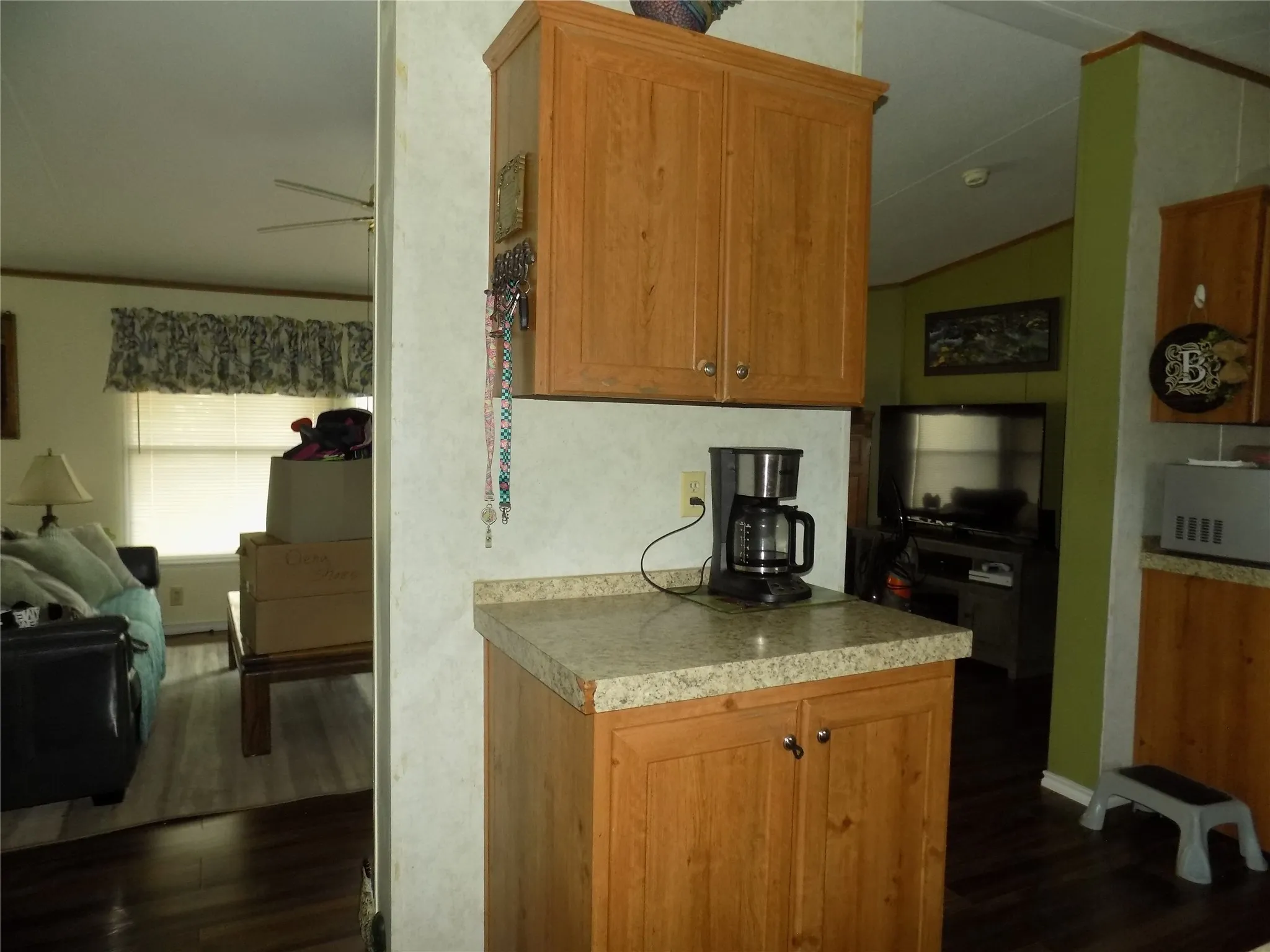Additional cabinet and counter space.