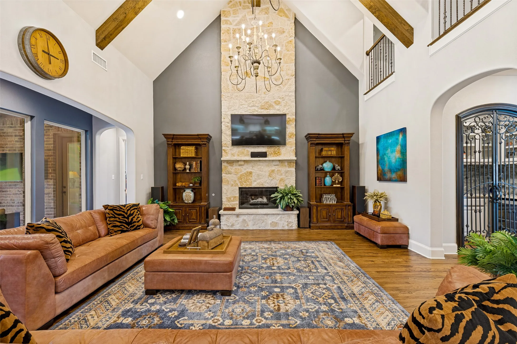 View from Kitchen with fireplace