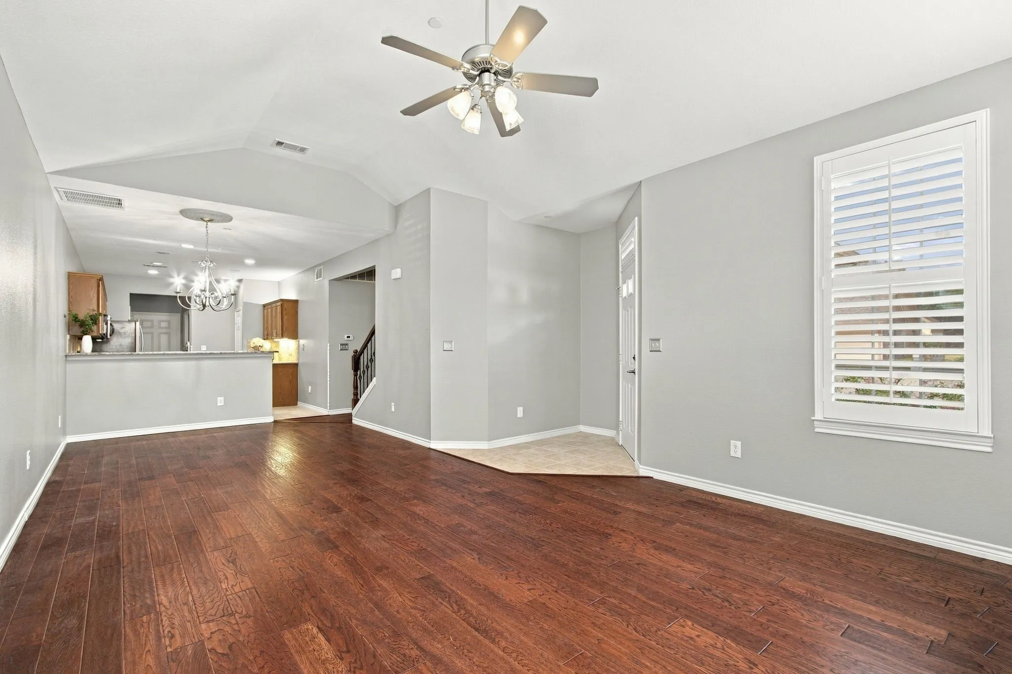 Great Room Concept Flow from Living Area through Dining Area and Kitchen.