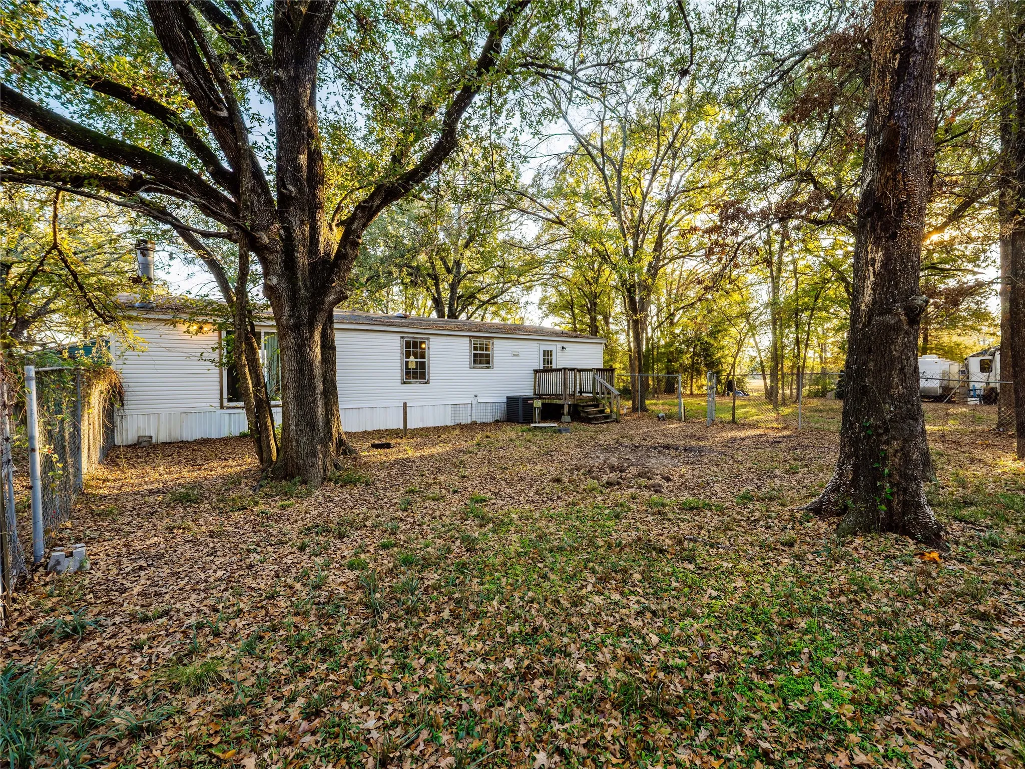 Spacious wooded lot with mature trees providing natural canopy coverage and abundant shade