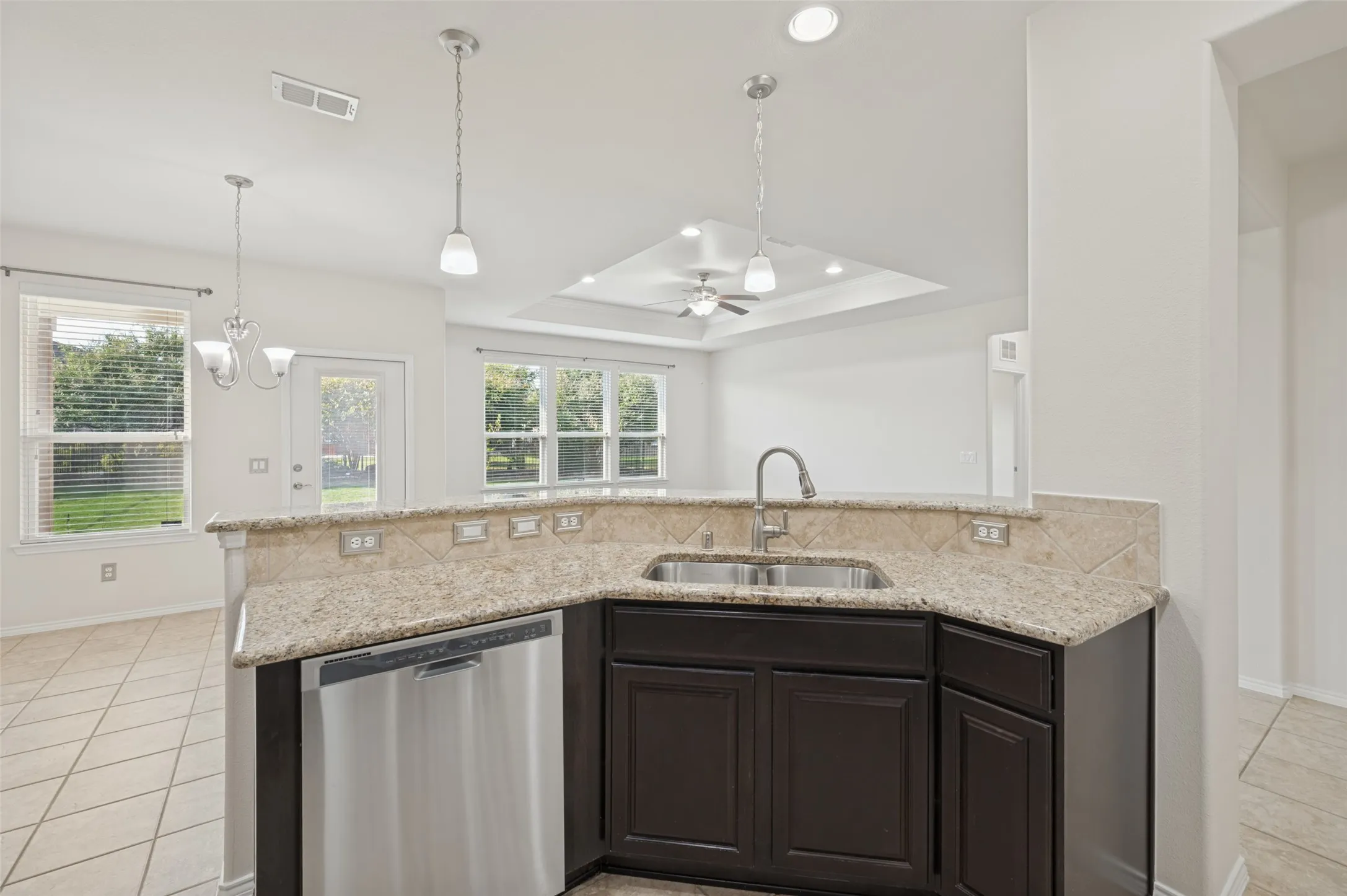 Kitchen facing Dining Area and Living Room