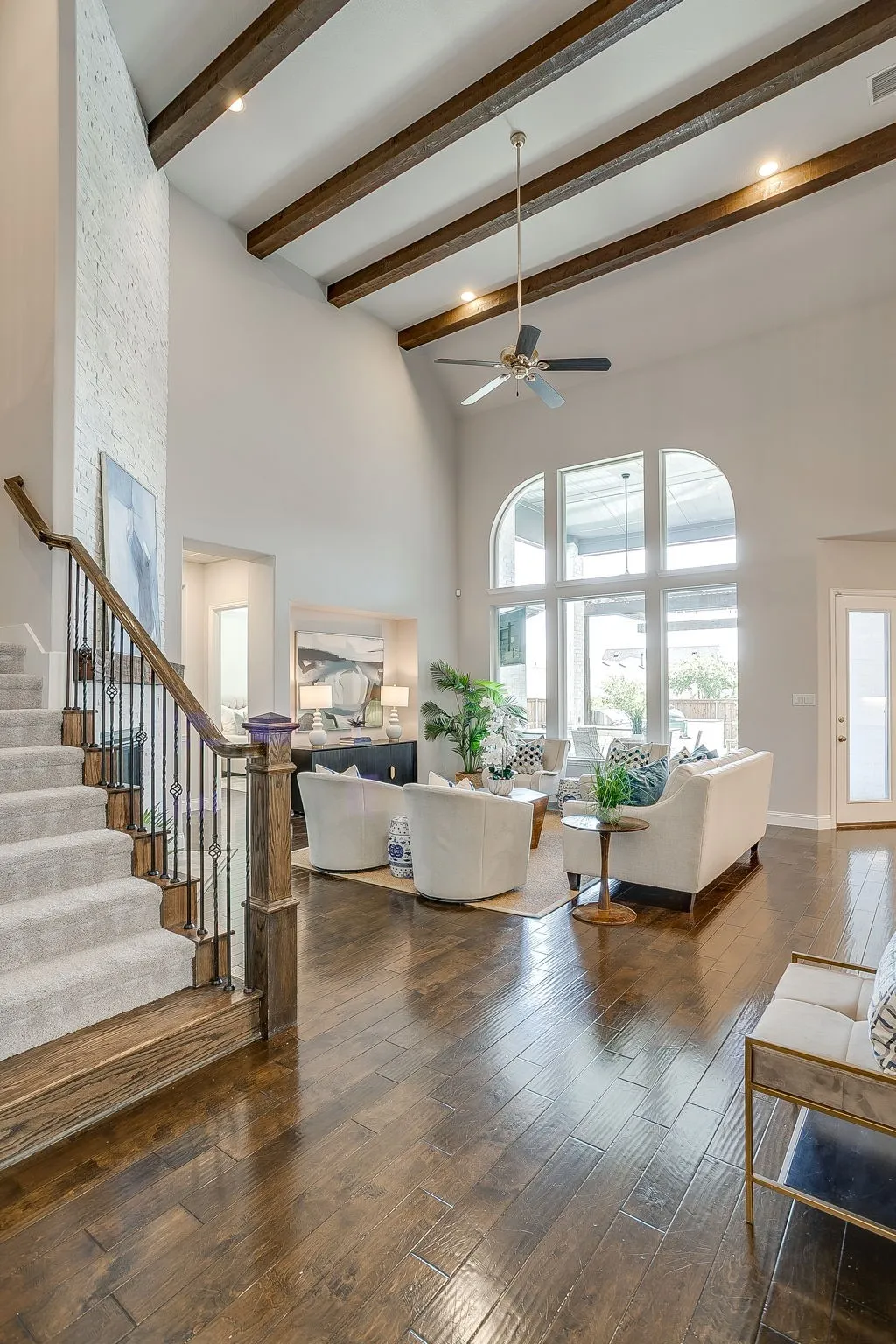 Beautiful wood beams add character to the Great Room