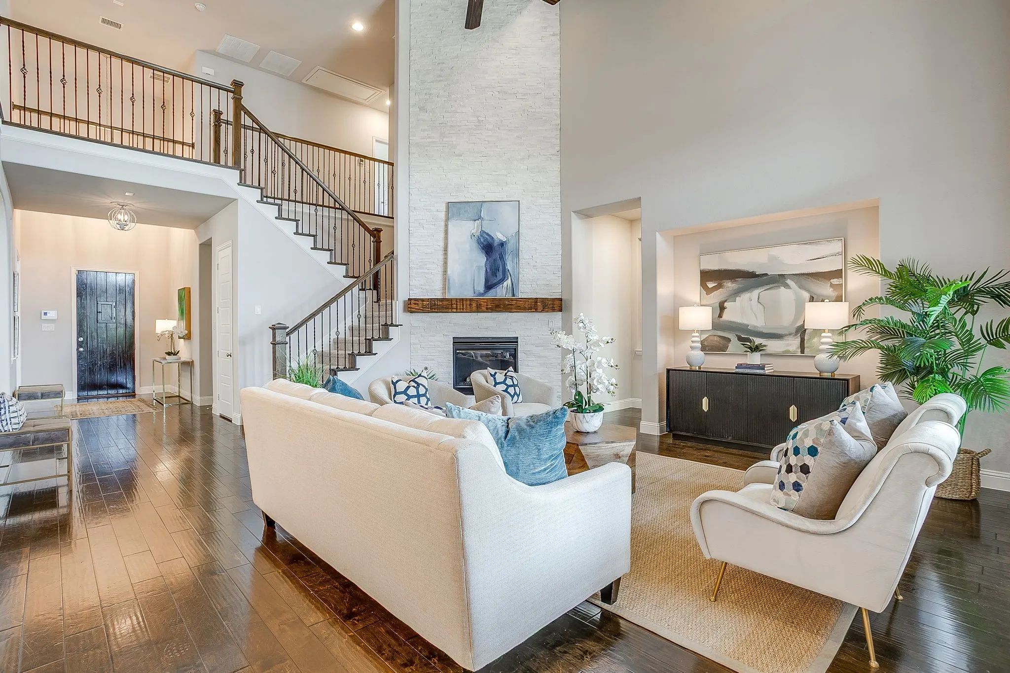 Living area with  fireplace and wood beamed ceilings
