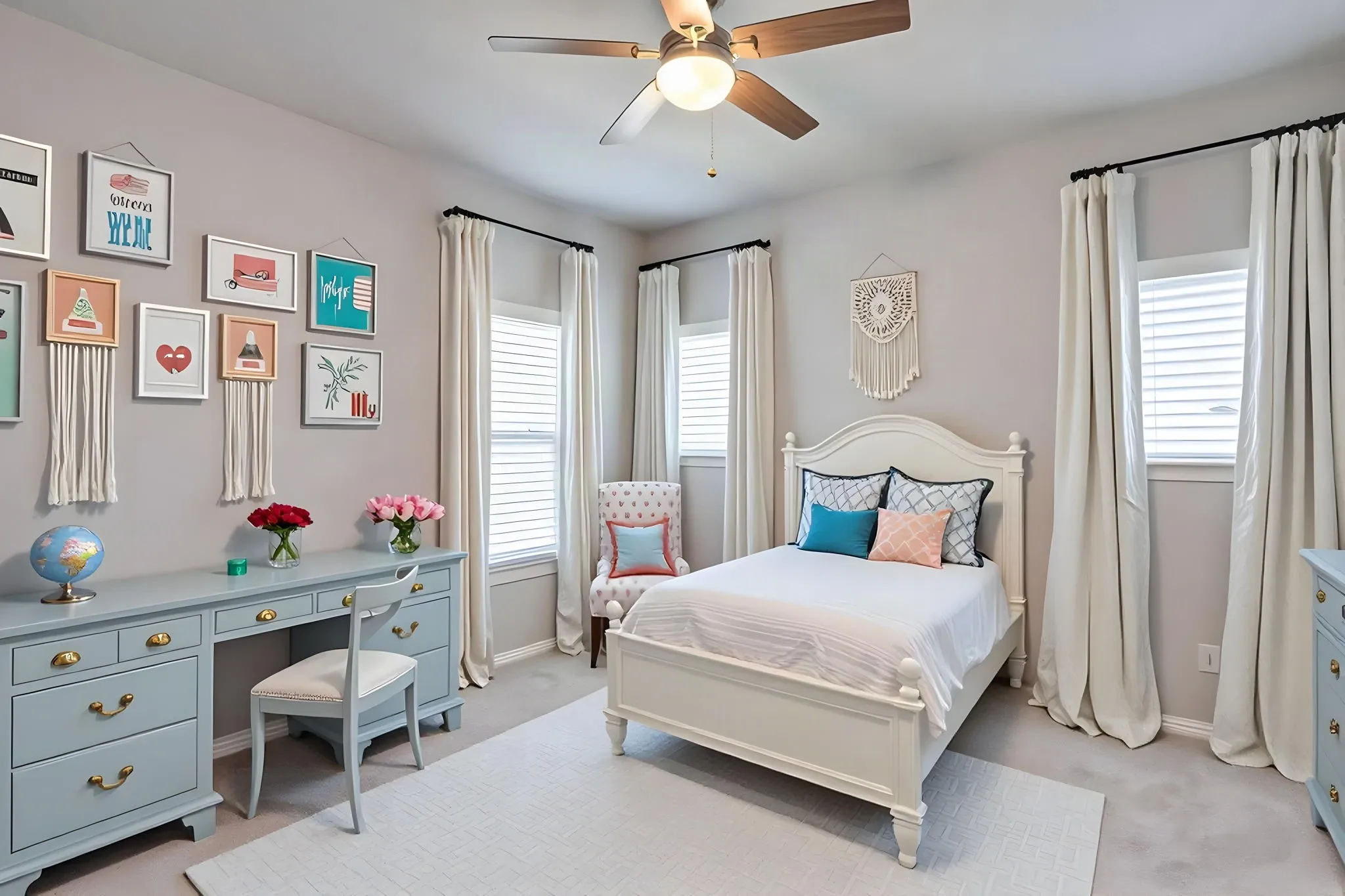 Upstairs bedroom virtually staged