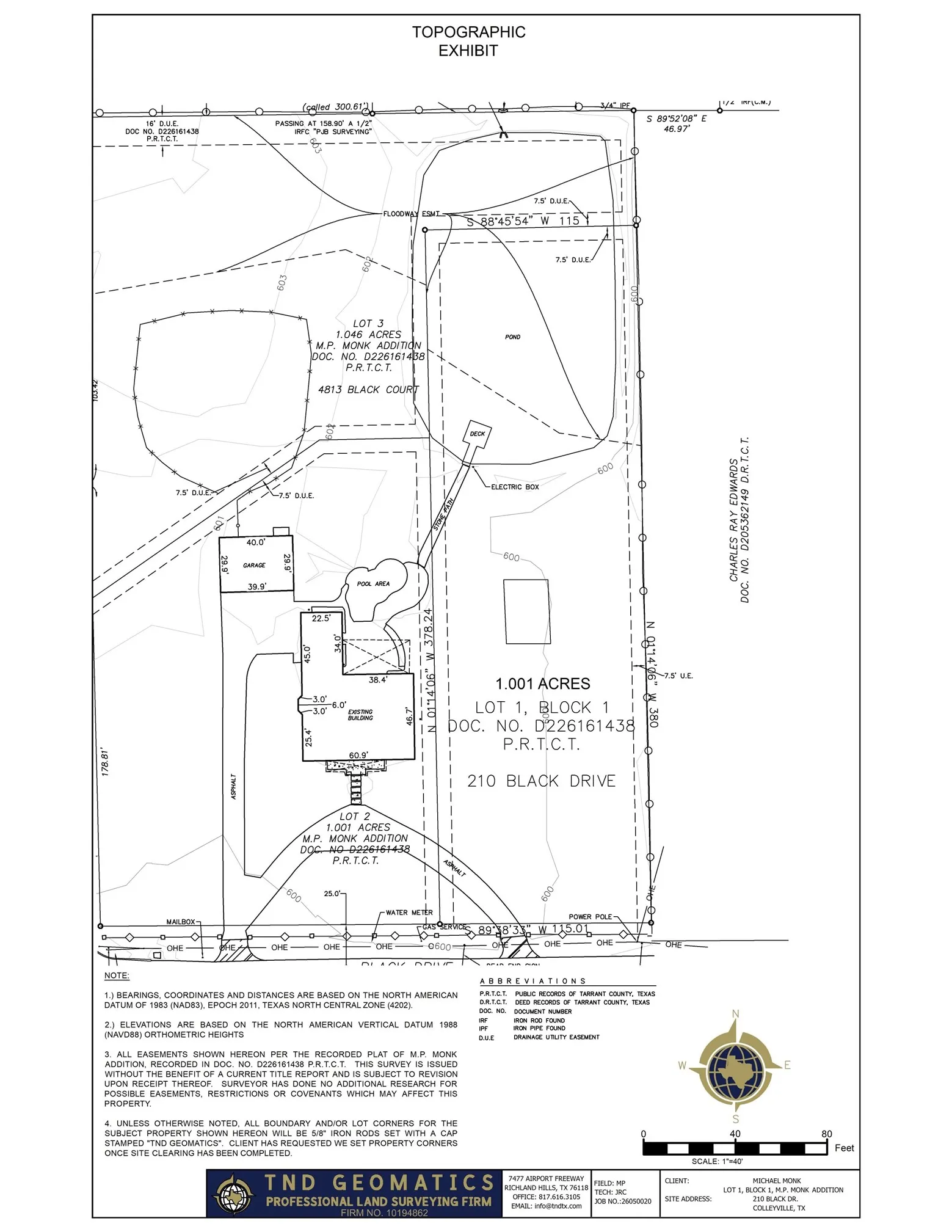 Topographic Exhibit. Illustrating the property boundaries, lot divisions, and topographical features of the site
