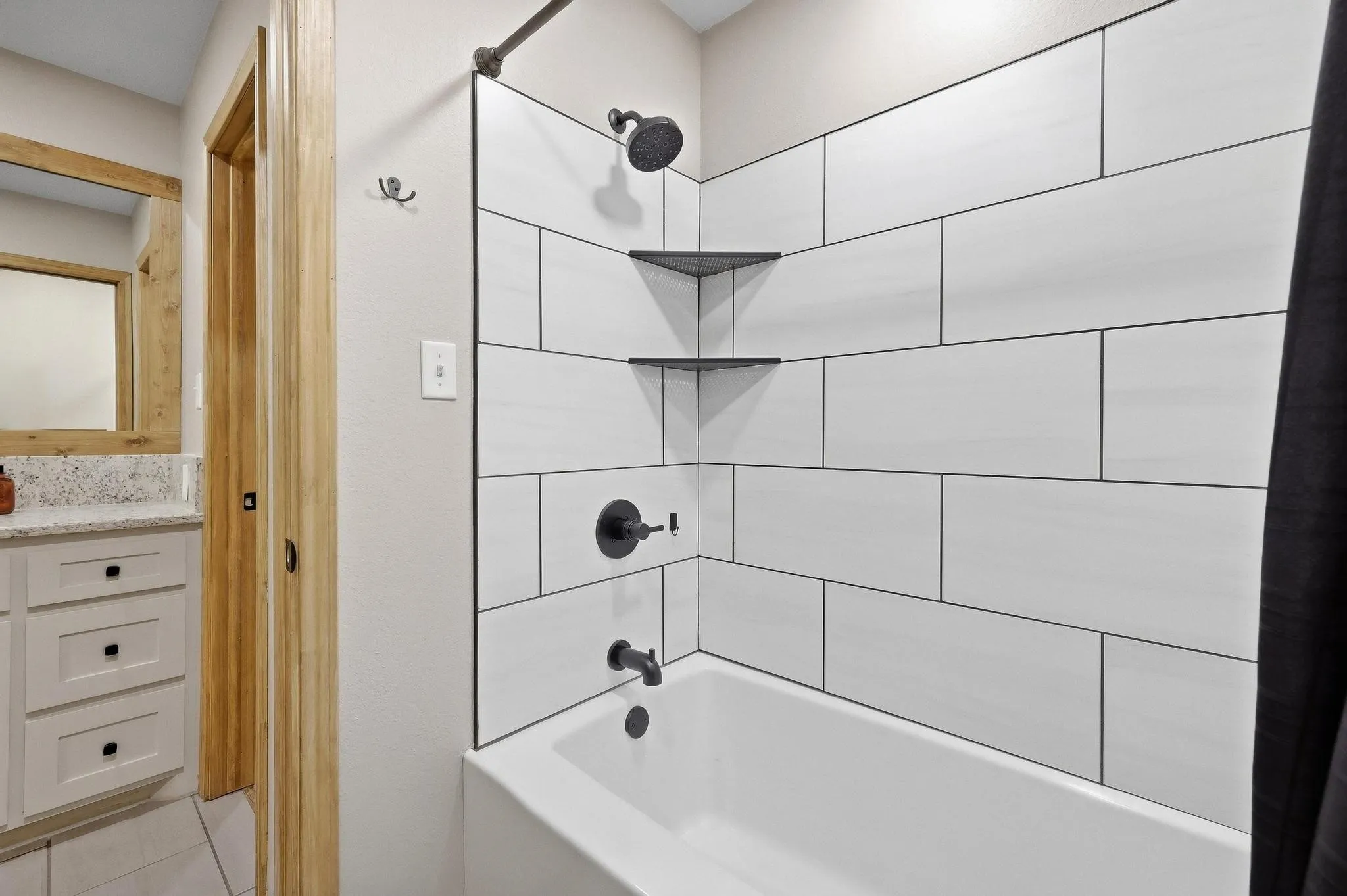 "Almost ensuite" this secondary bathroom entrance from 2nd bedroom or hallway.