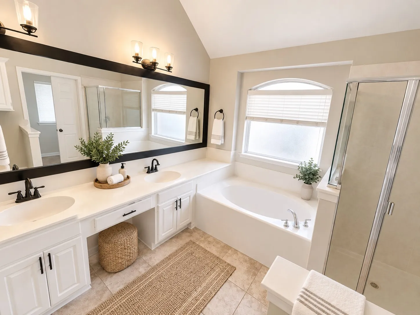 Dual vanity, soaking tub, separate shower and walk-in closet.