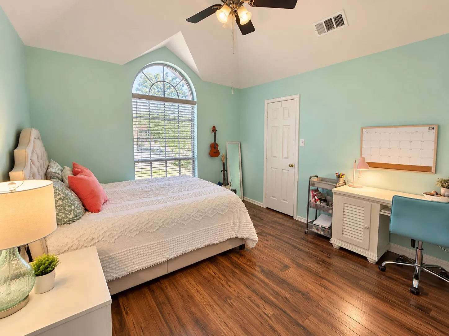 Bedroom off living room that also makes a great home office.