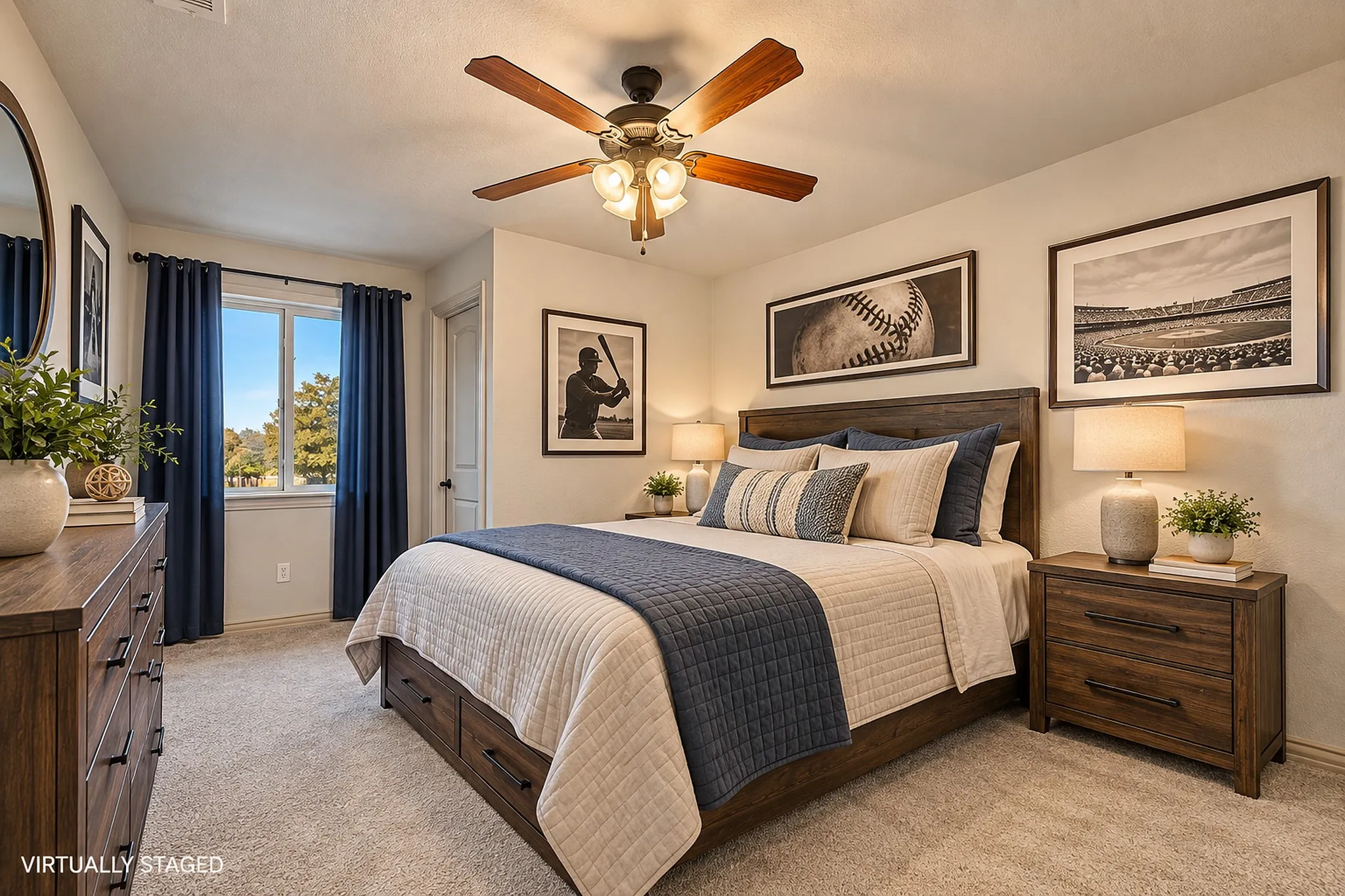 Virtually staged with modern transitional  furniture. Upstairs bedroom with access to full bath.