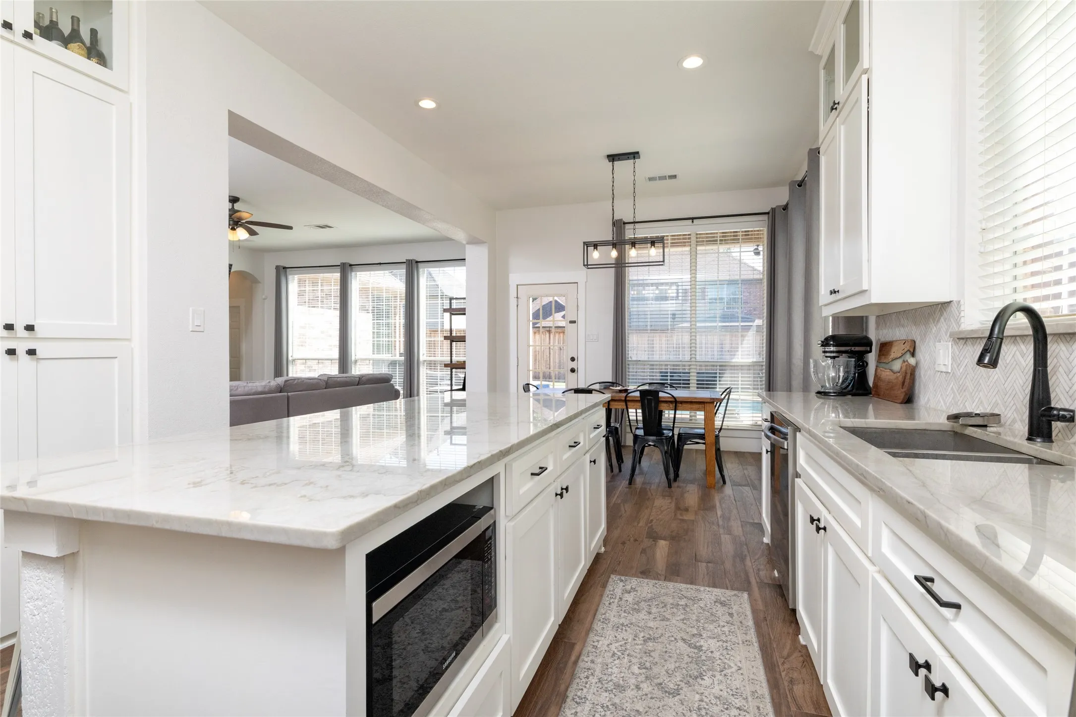 Kitchen with view back of house