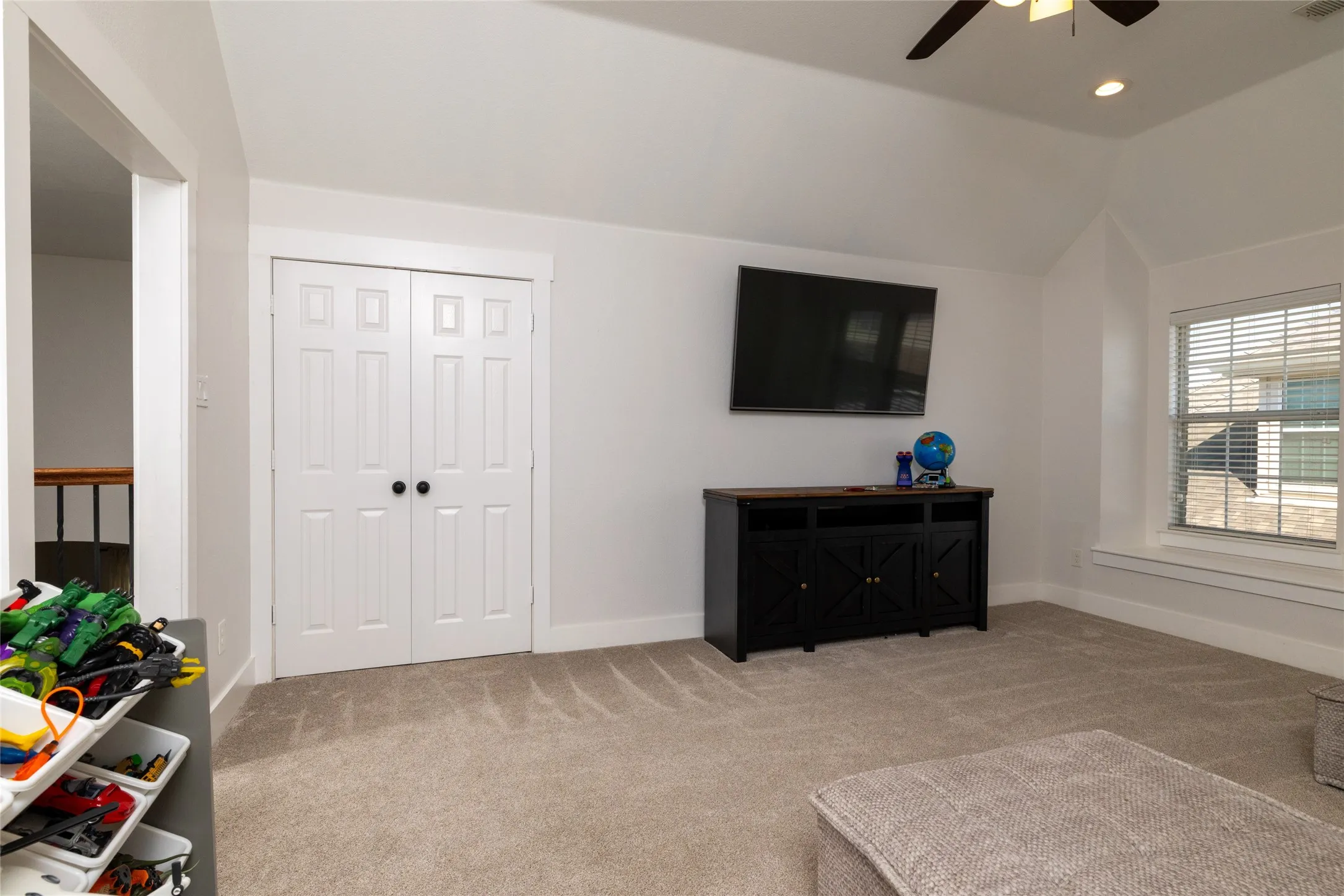 Upstairs game room and doors to theater