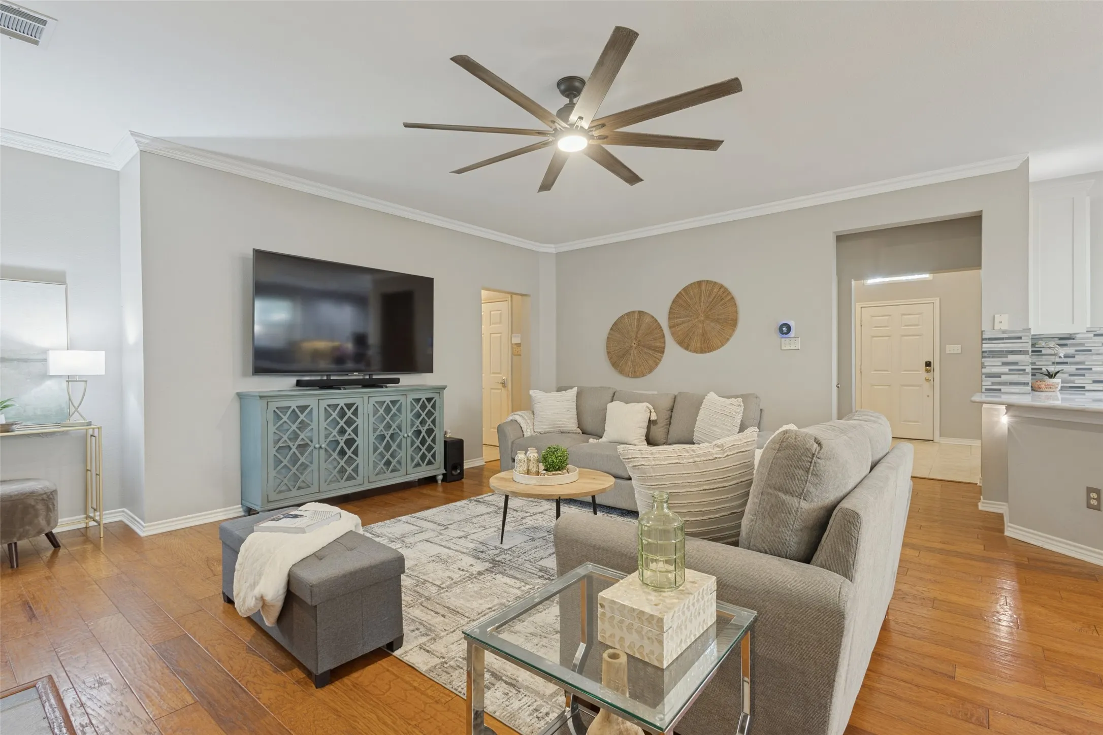 The living room is open to the kitchen