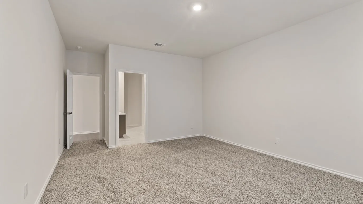 Neutral color palette with light gray carpeting and white walls