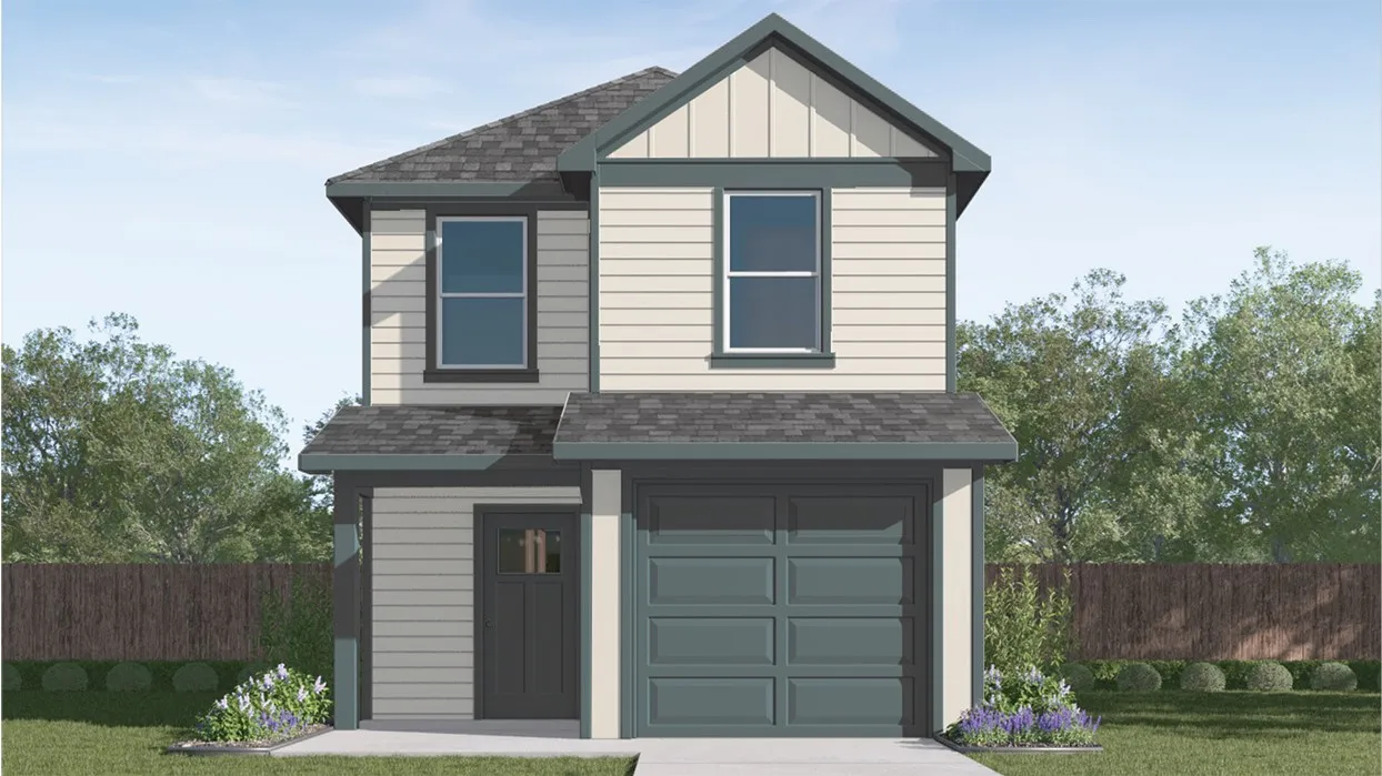 Two-story exterior with horizontal siding and board-and-batten accents