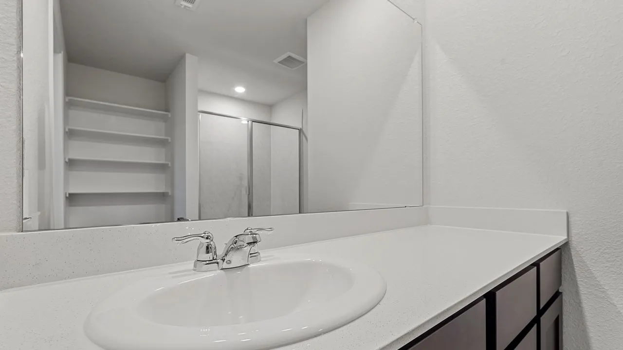 Integral basin with chrome faucet and spacious countertop