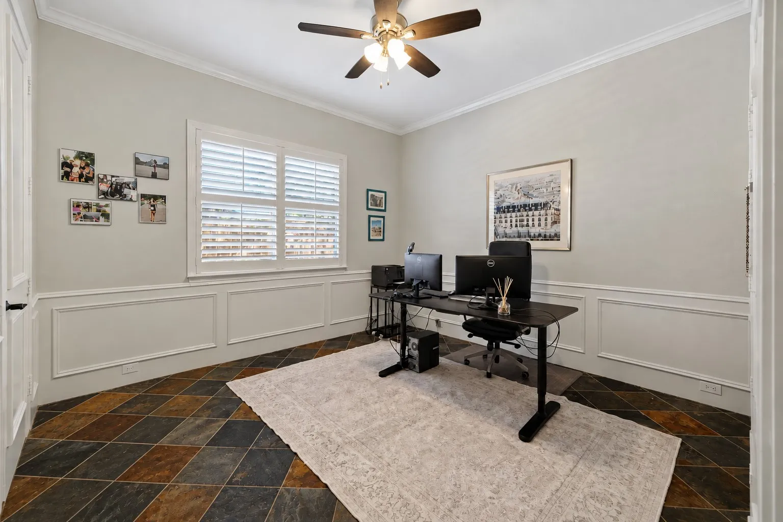 Downstairs bedroom (used as office) has walk-in closet & built-in shelving.