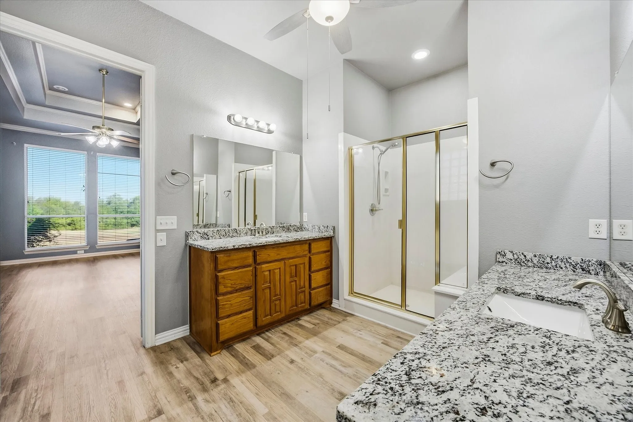 Master bath opens onto master bedroom