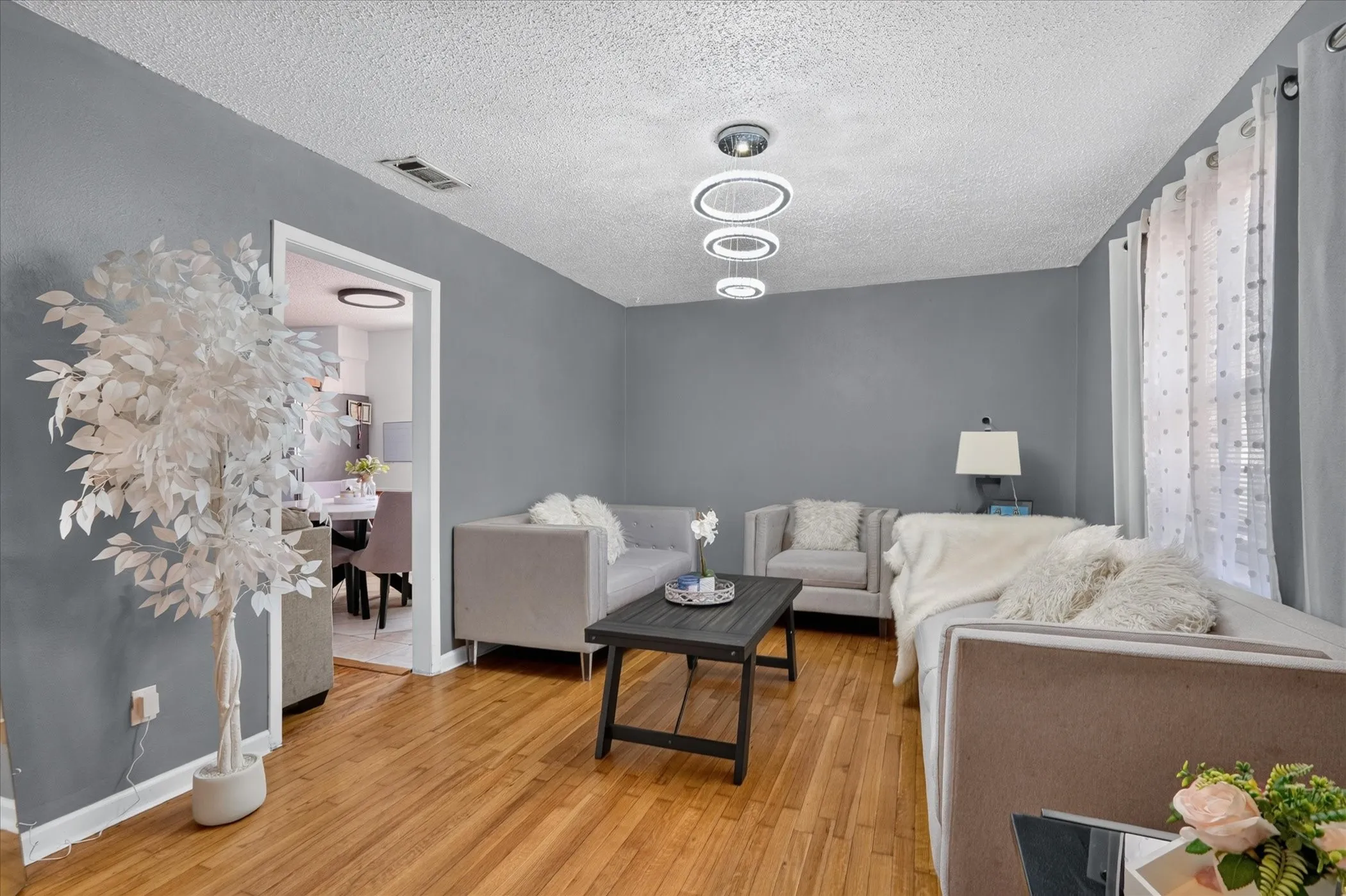 Wood-finish flooring throughout