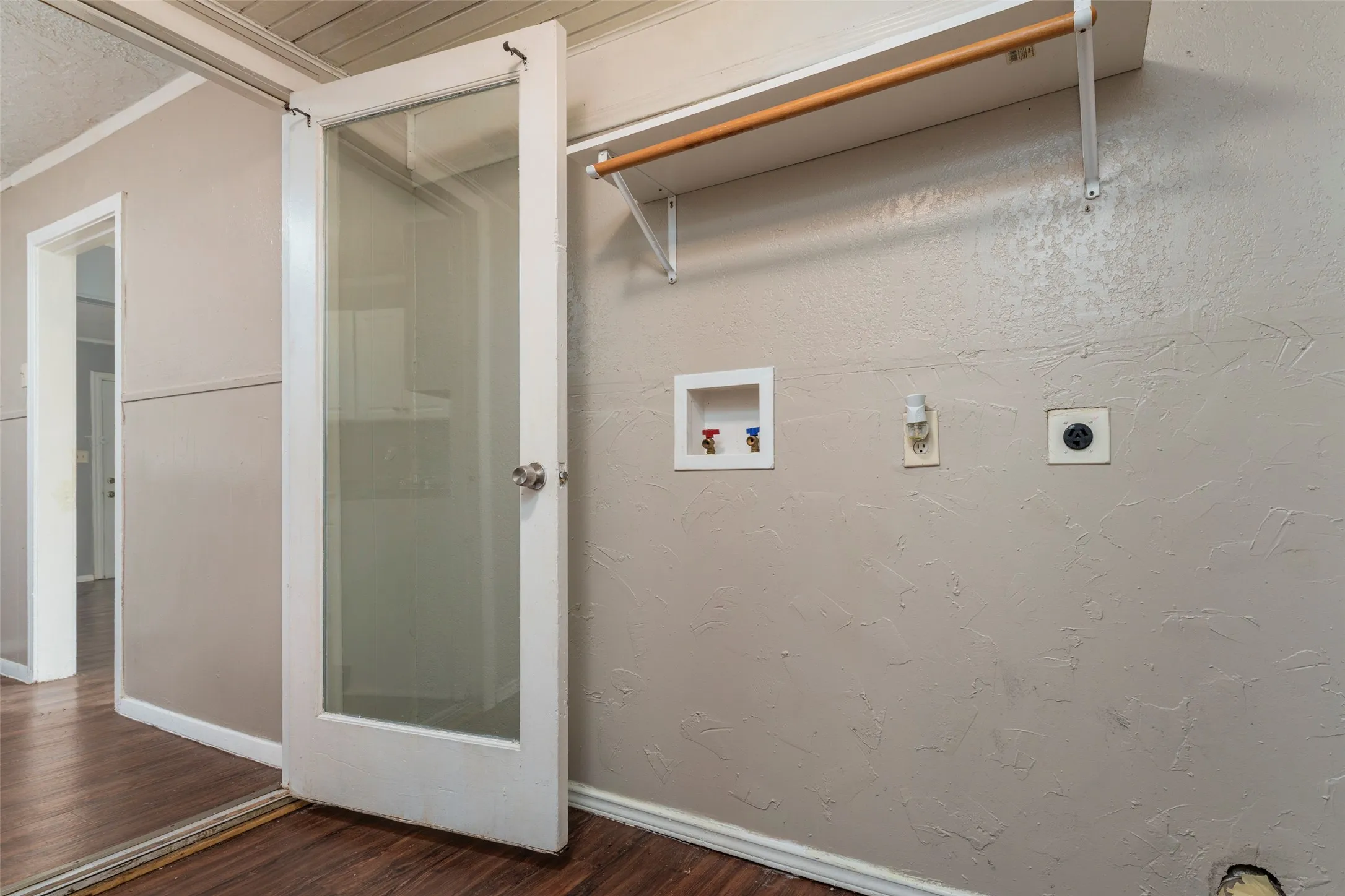 Wood-finish flooring with a white trim