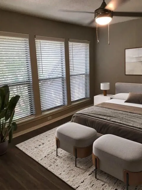 Wood-finish flooring with a neutral wall color