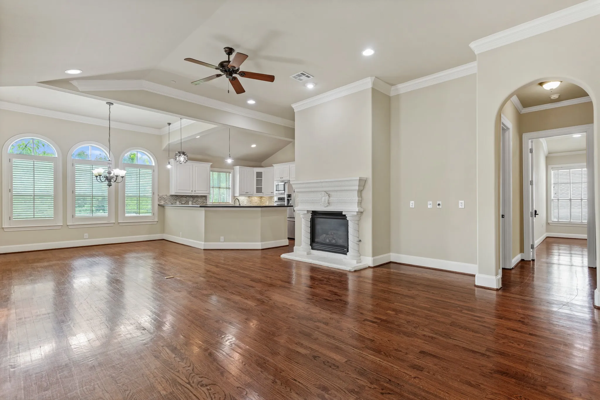 Living, dining, and kitchen area