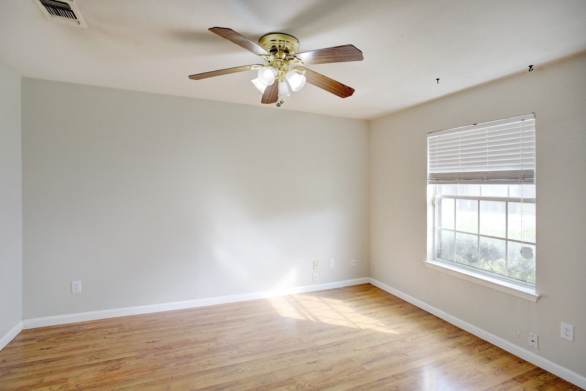 Wood-finish flooring with white trim