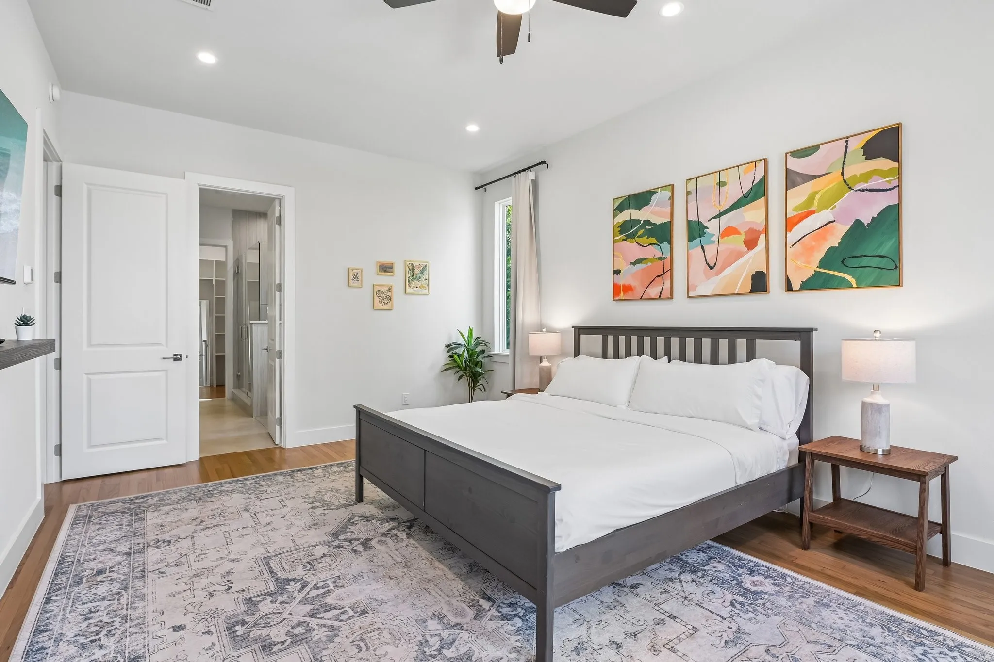 Wood-finish flooring with a neutral wall color