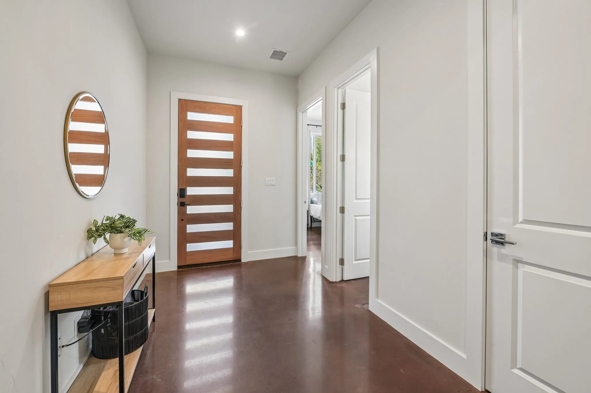 Modern entry door with frosted glass panels