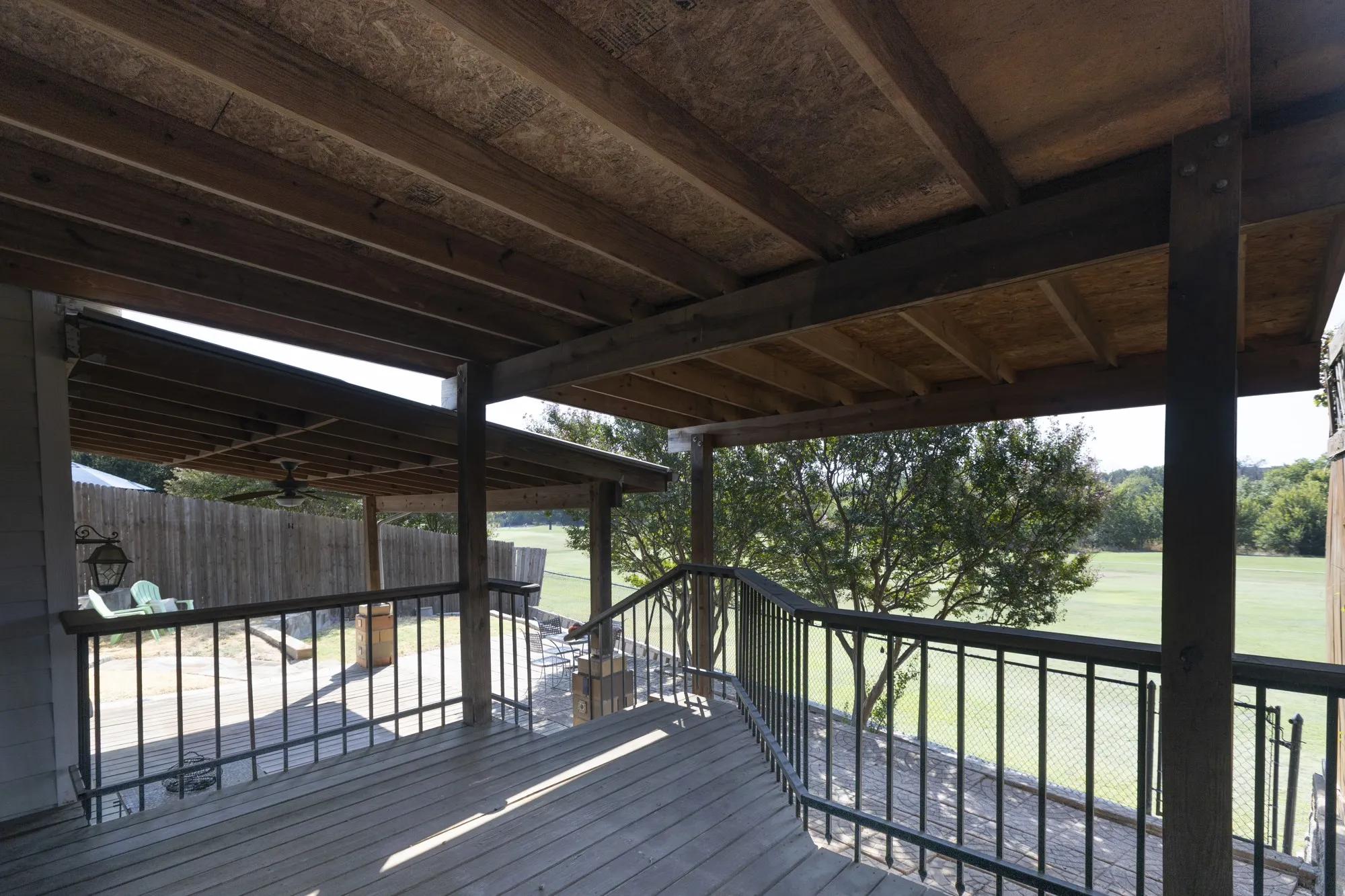 2 covered areas to relax with metal roofs