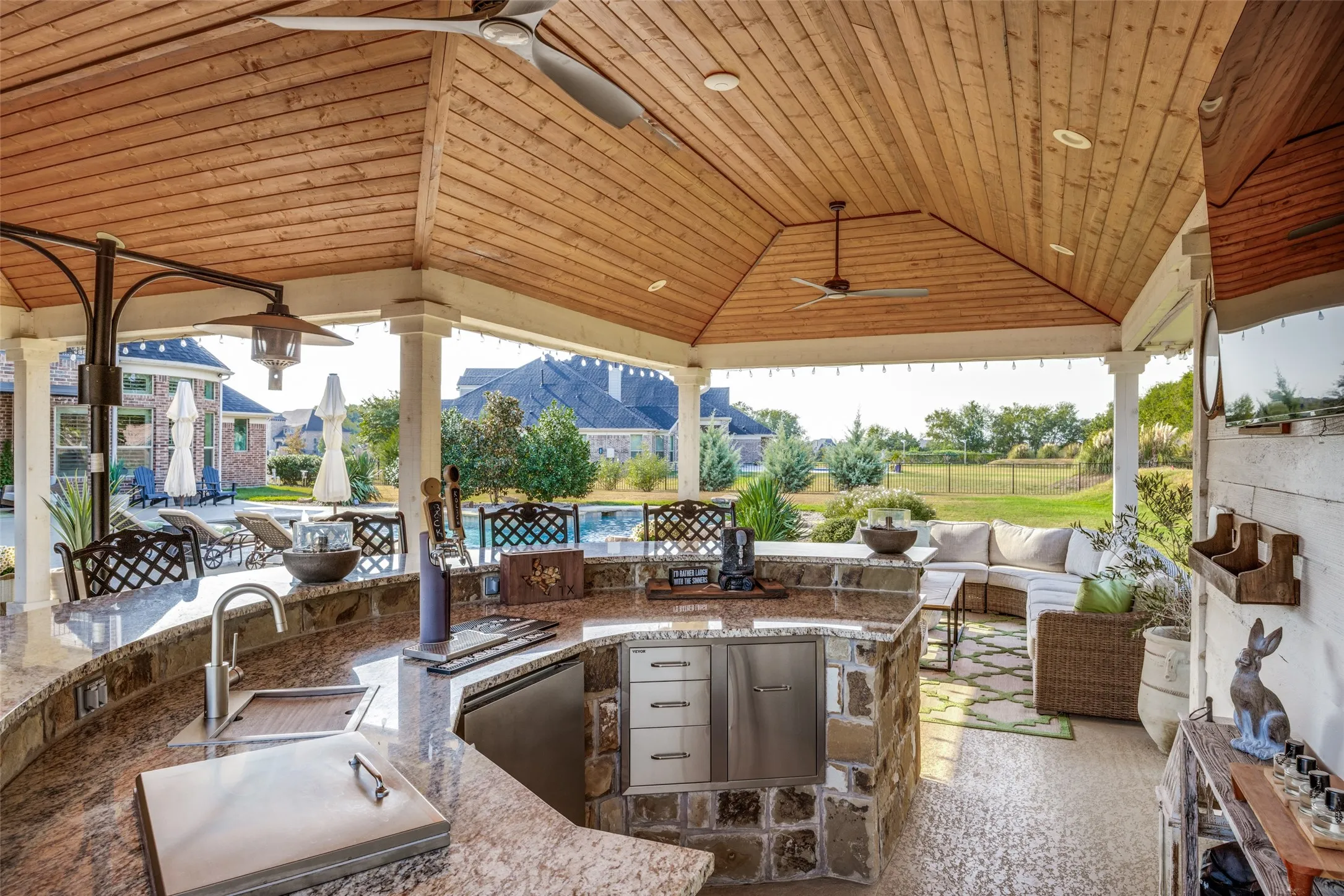 Huge custom pergola with shady bar area
