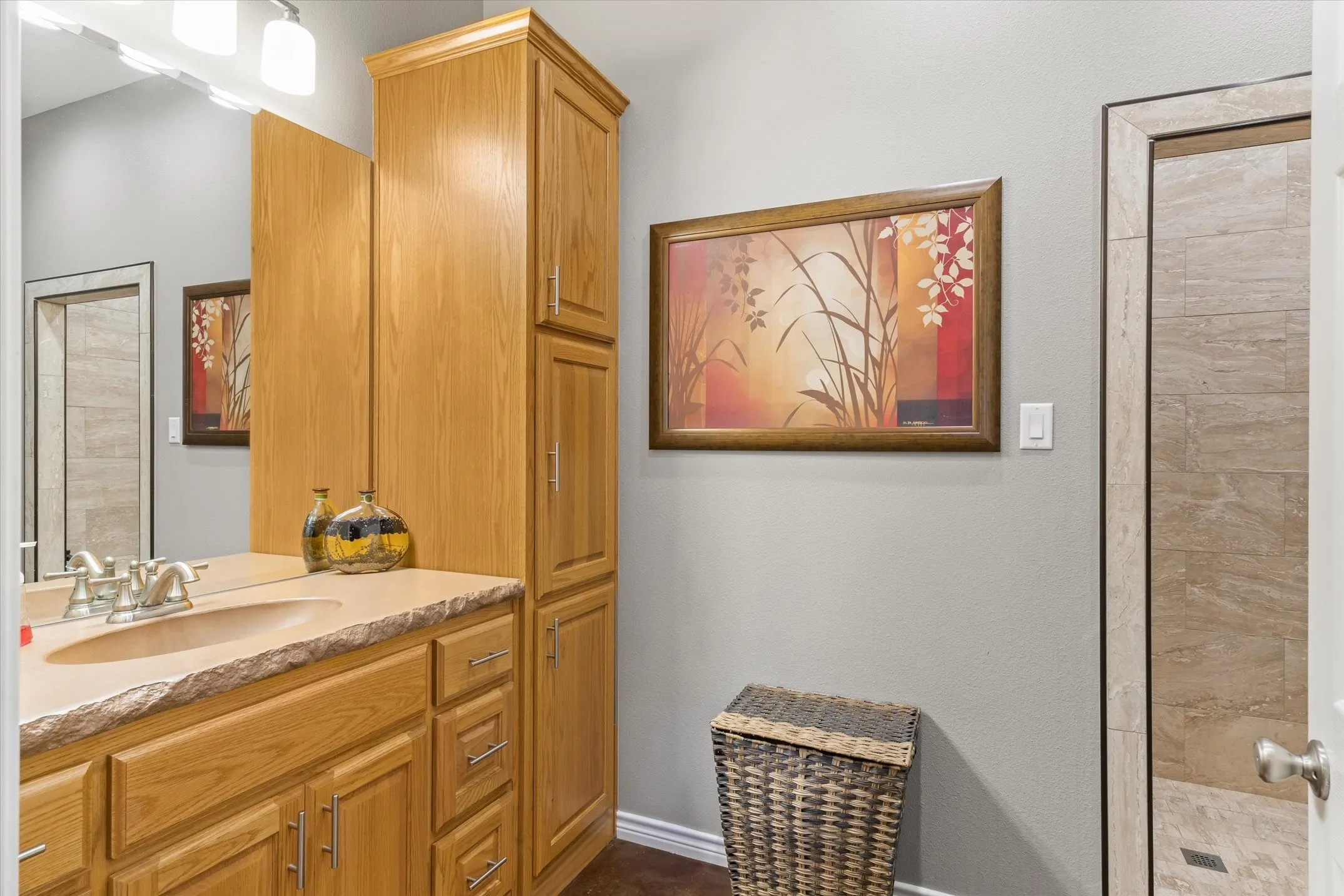 Master bath with colored concrete counters - beautiful!