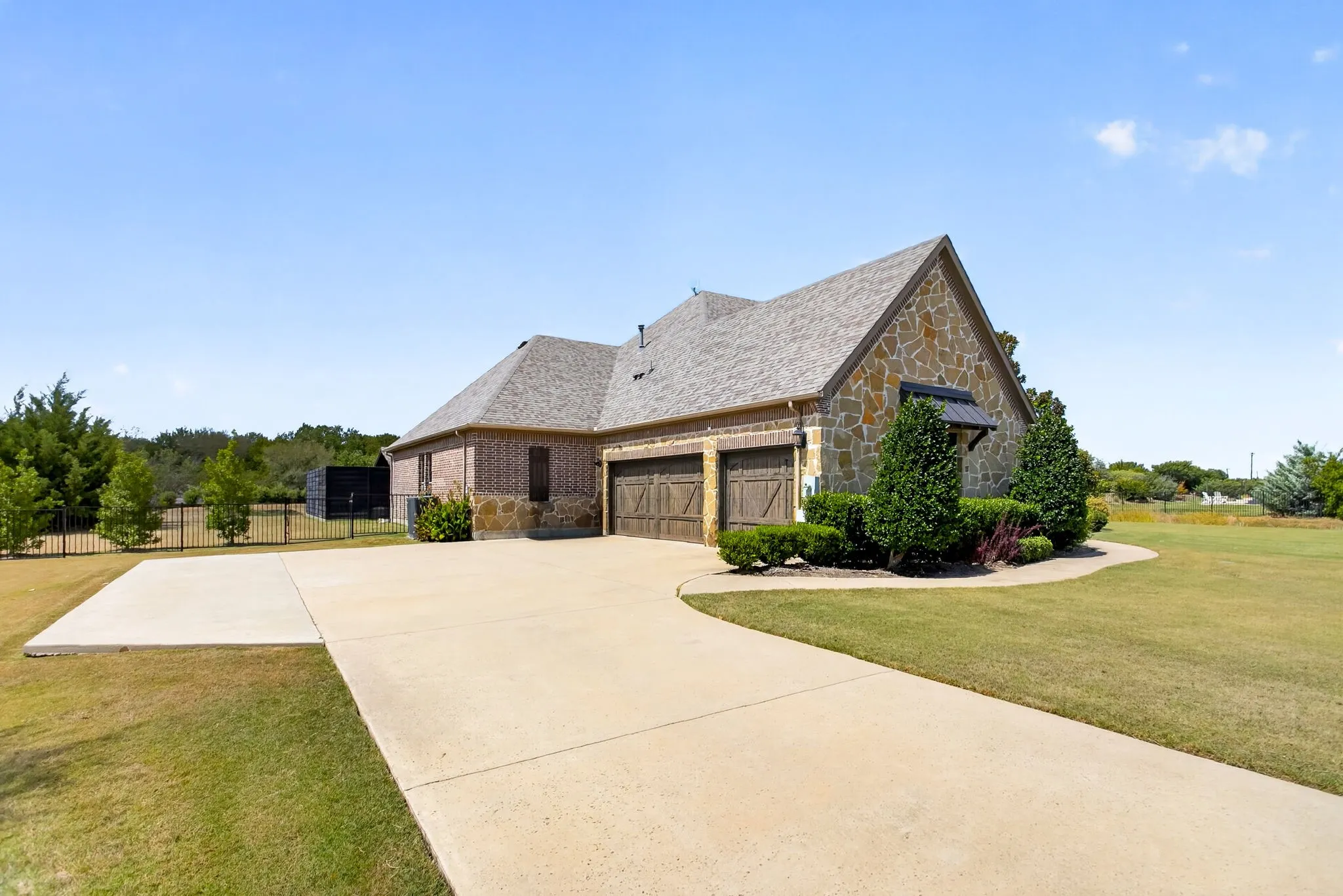 Stone and brick exterior with a gabled roof