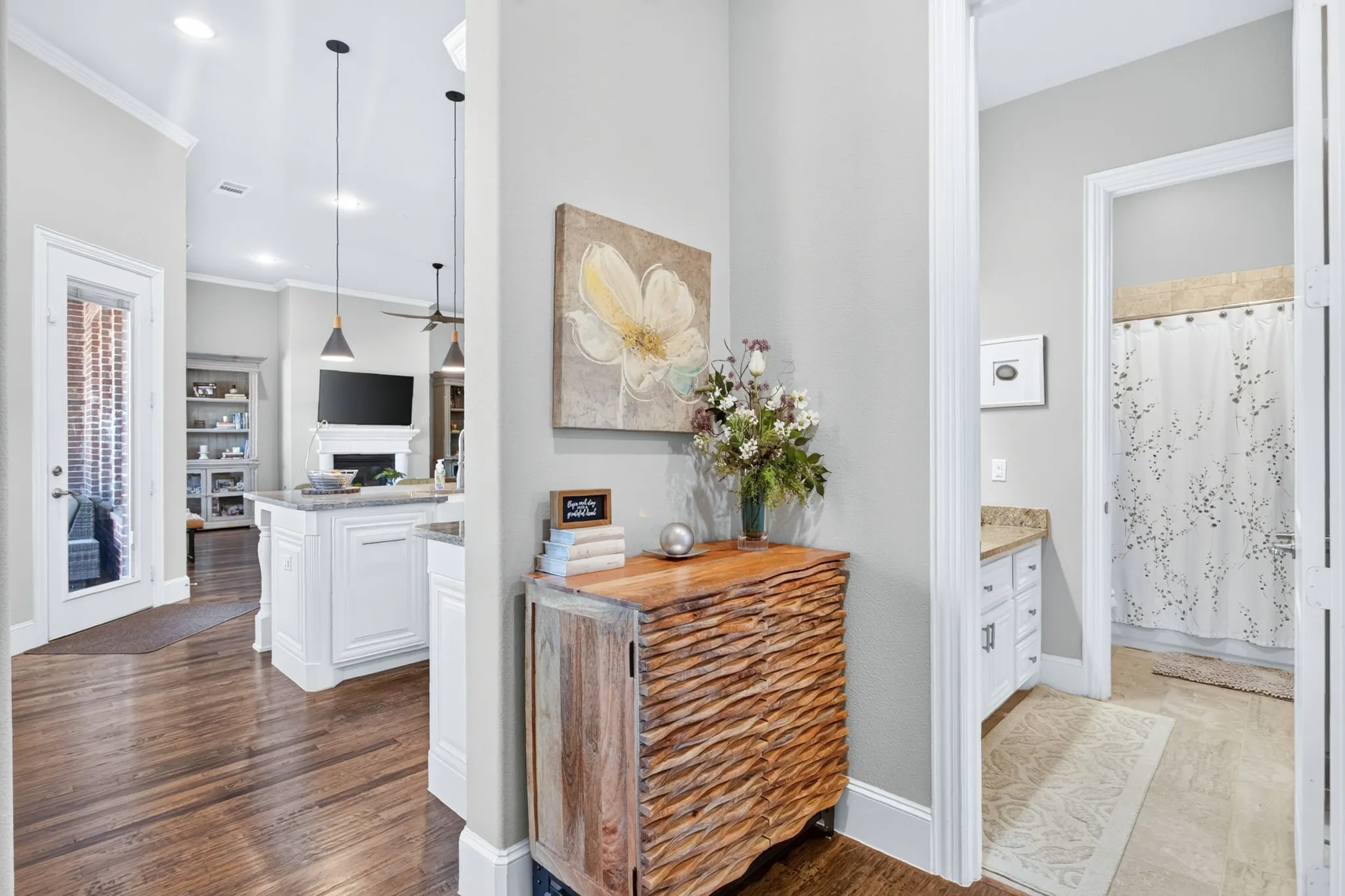 Wood-finish flooring throughout