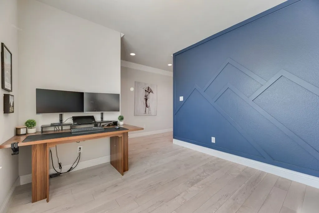 Accent wall with geometric trim detailing