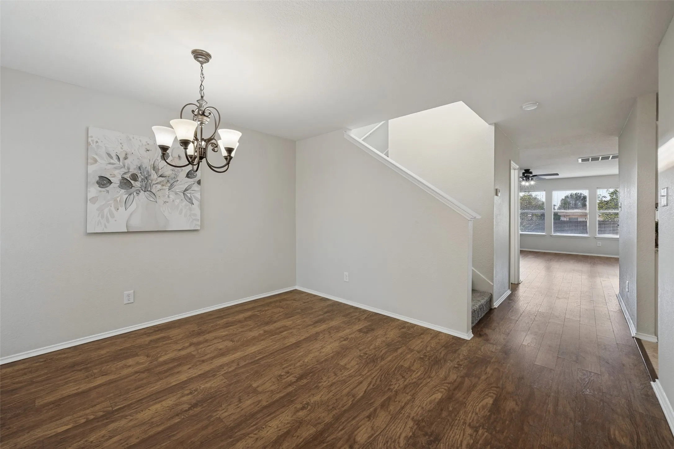 Wood-finish flooring throughout the main level