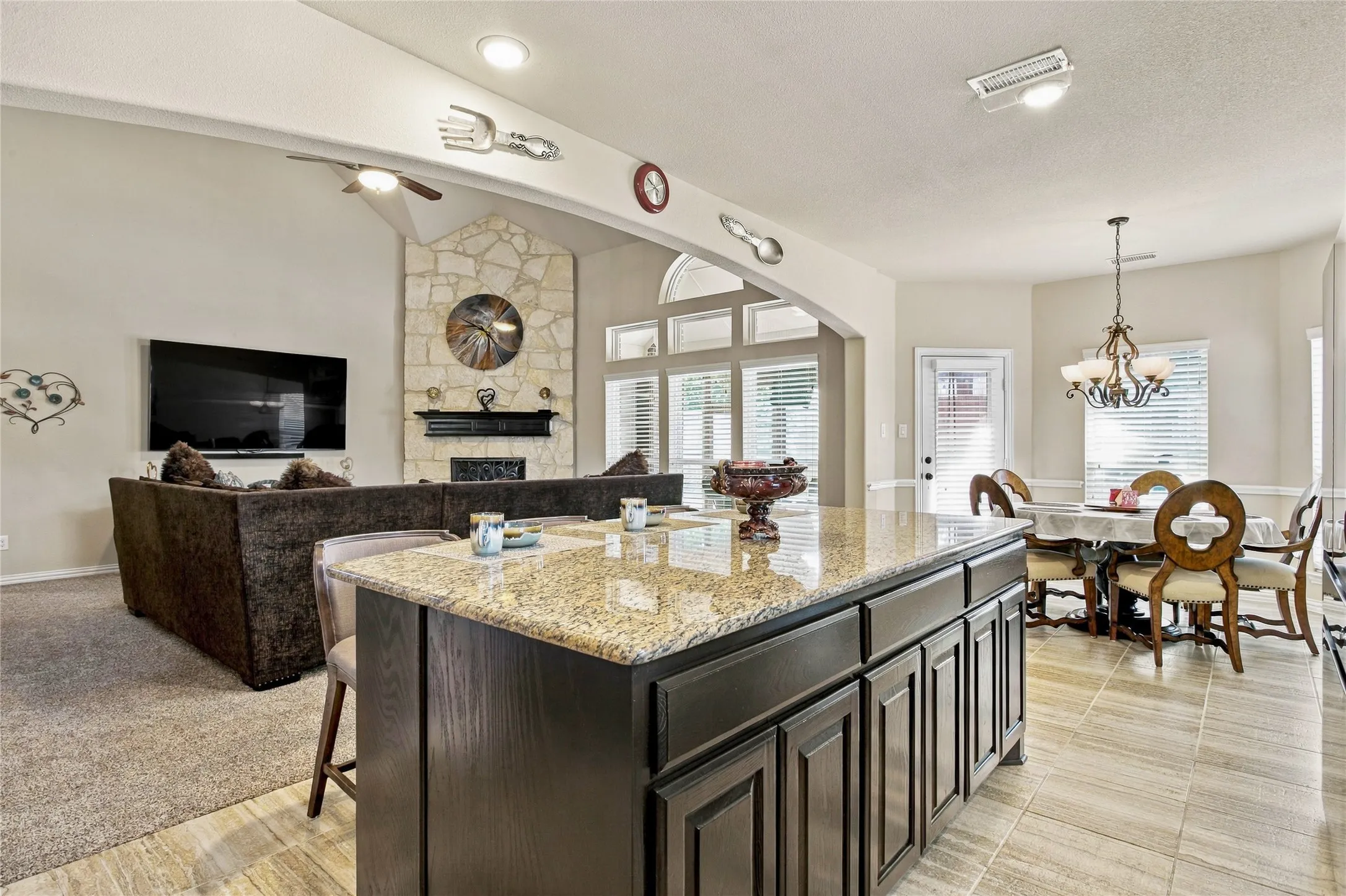 Bright open concept kitchen to living room