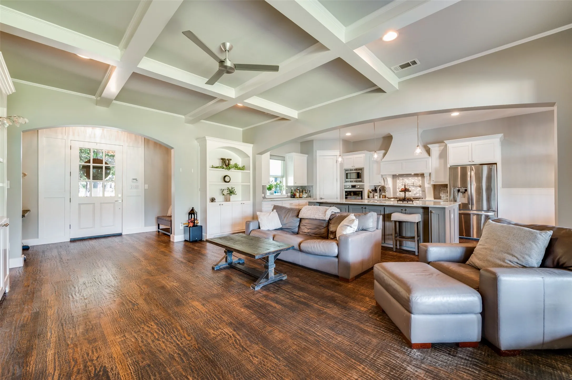 Wood-finish flooring throughout the living space