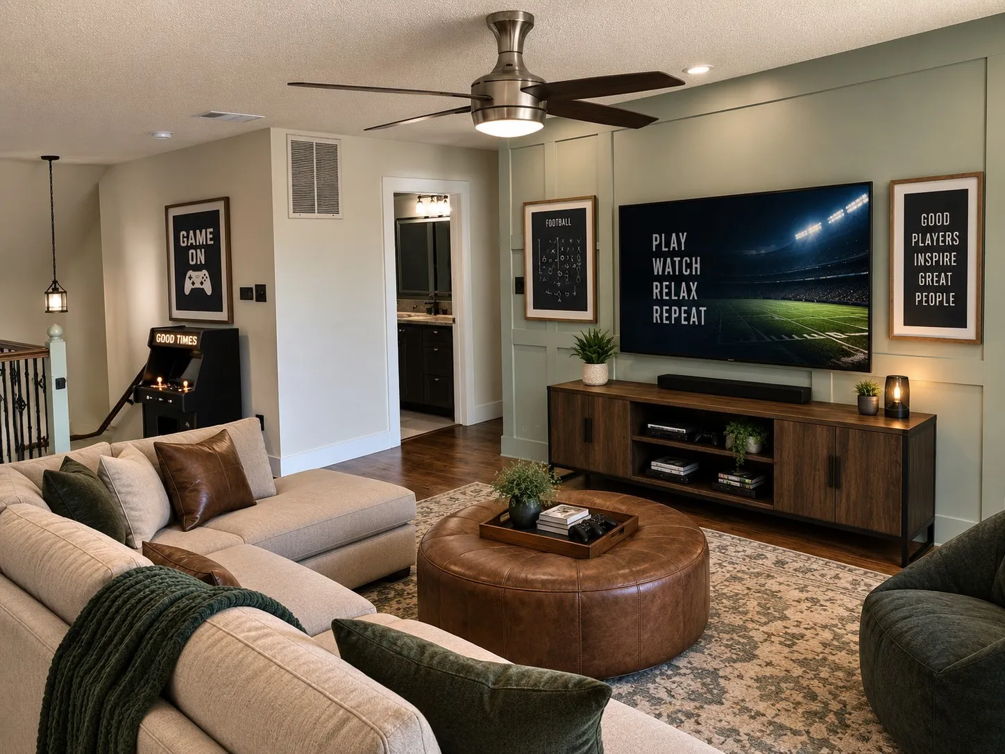 Spacious living area upstairs *AI generated decor*