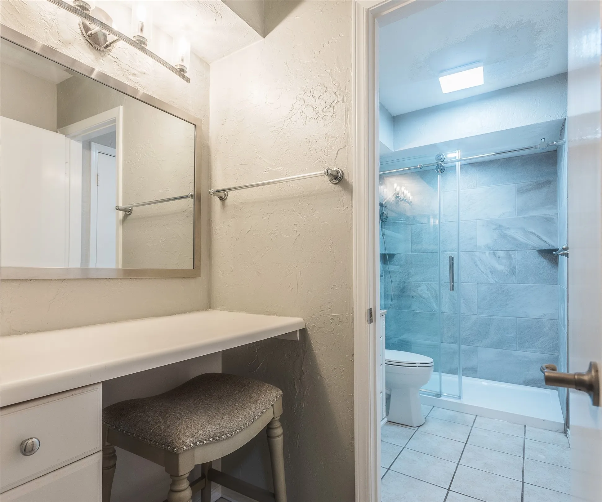 Remodeled Shower Bath with private vanity area