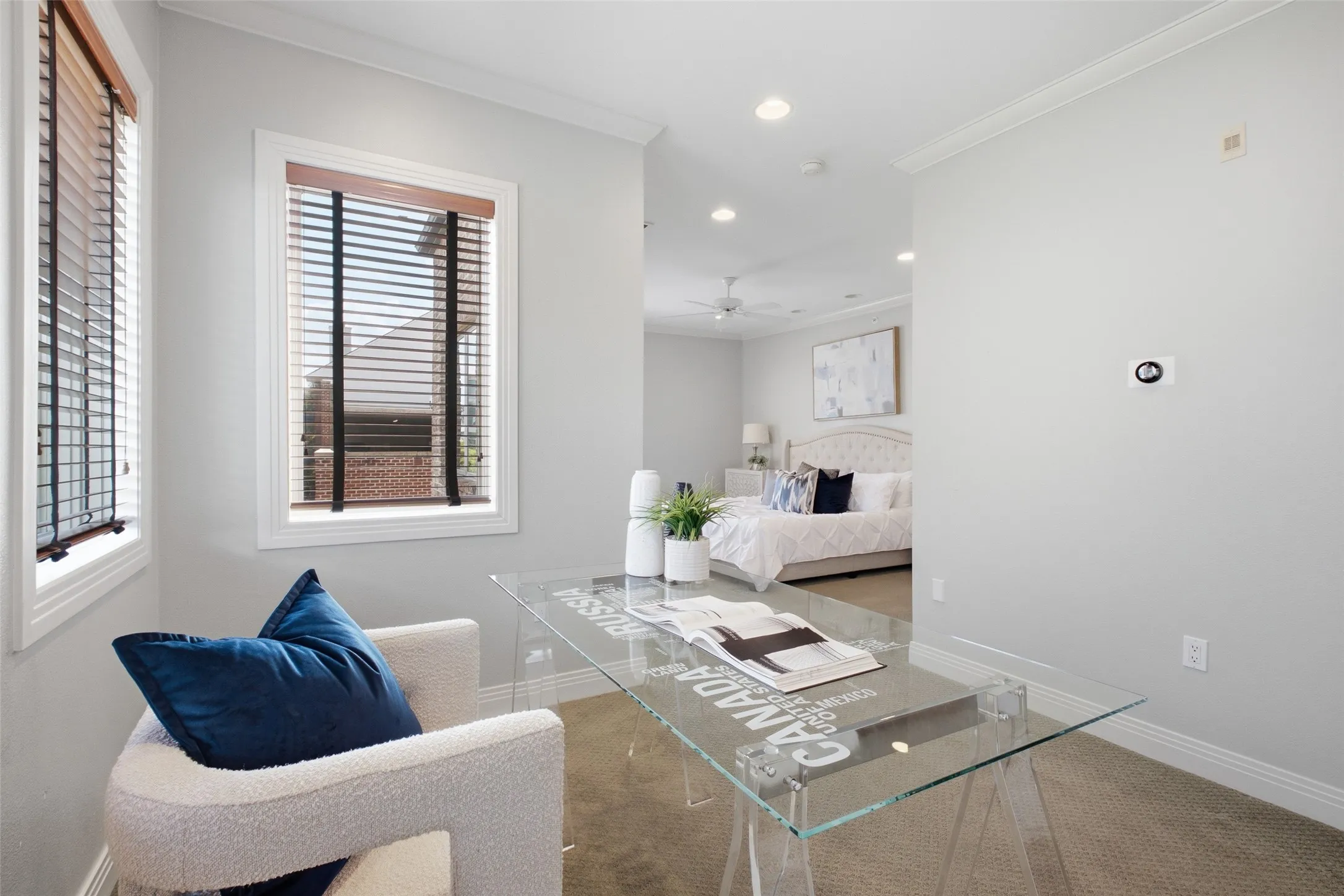 A bright alcove at the front of the primary makes an ideal home office or reading corner